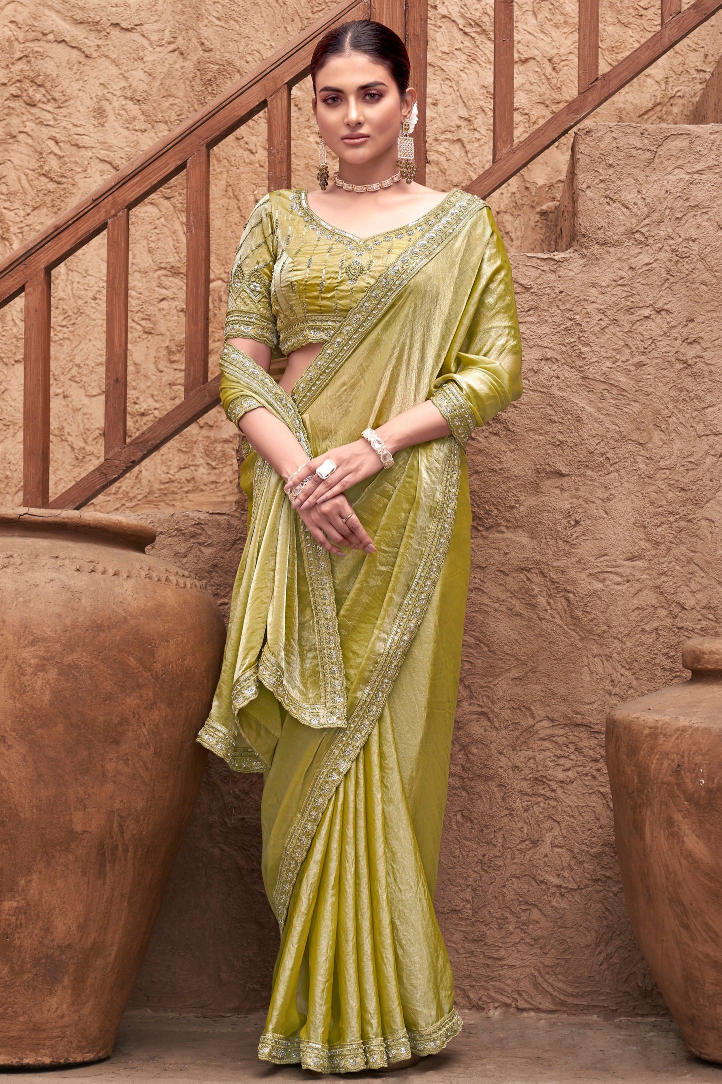 Lime Gradient Satin Silk Saree with Readymade Blouse-ZB133942_4_SareeButa.com