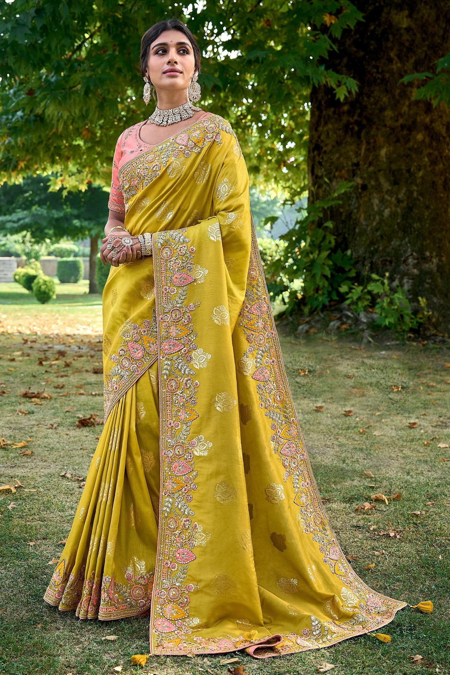 lime-green-embroidered-banarasi-saree-zb131848_1_SareeButa.com