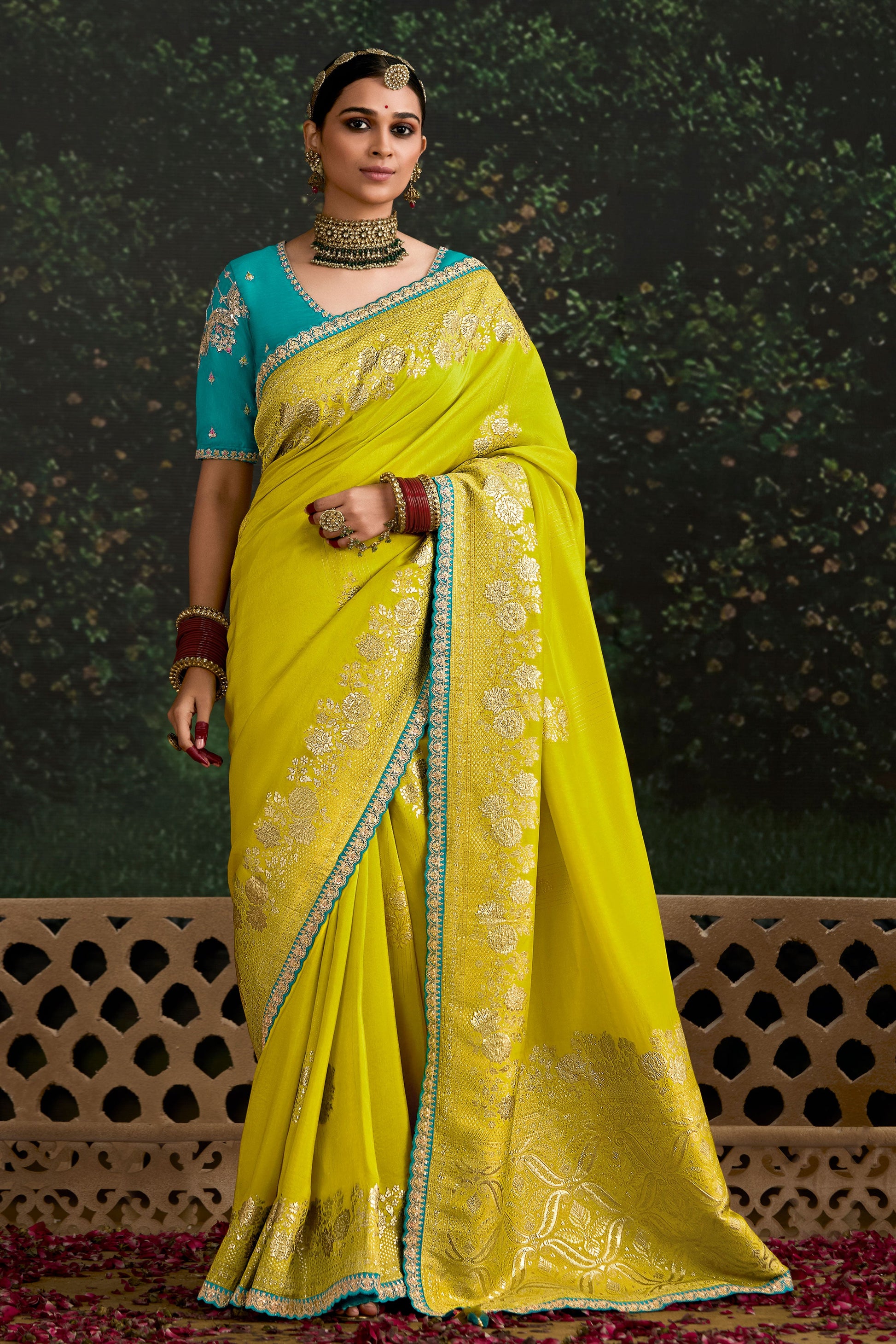 Lime Green Woven Organza Silk Saree-ZB133222_1_SareeButa.com