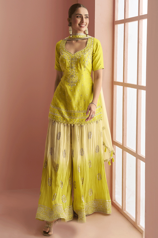 Lime Readymade Embroidered Silk Palazzo Suit-SS887_1_SareeButa.com
