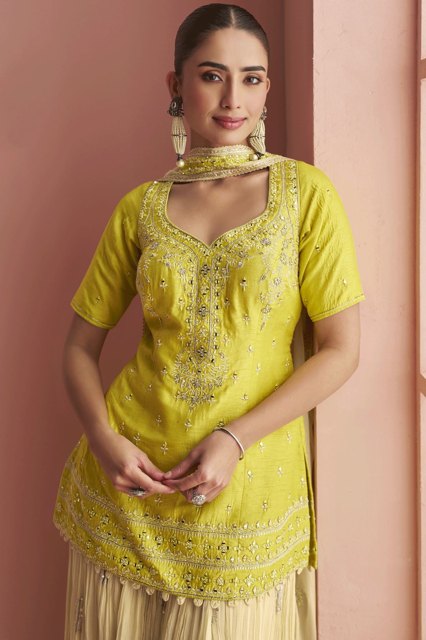 Lime Readymade Embroidered Silk Palazzo Suit-SS887_2_SareeButa.com
