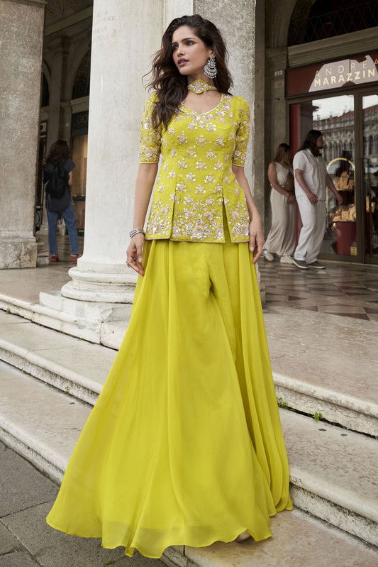 Lime Green Readymade Organza Silk Palazzo Set-SS876_1_SareeButa.com