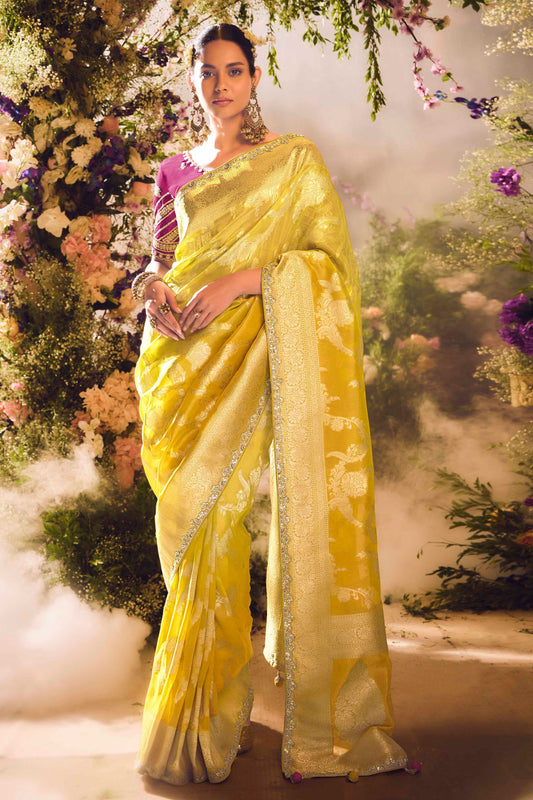 Lime Woven Zari Work Silk Saree-ZB133268_1_SareeButa.com