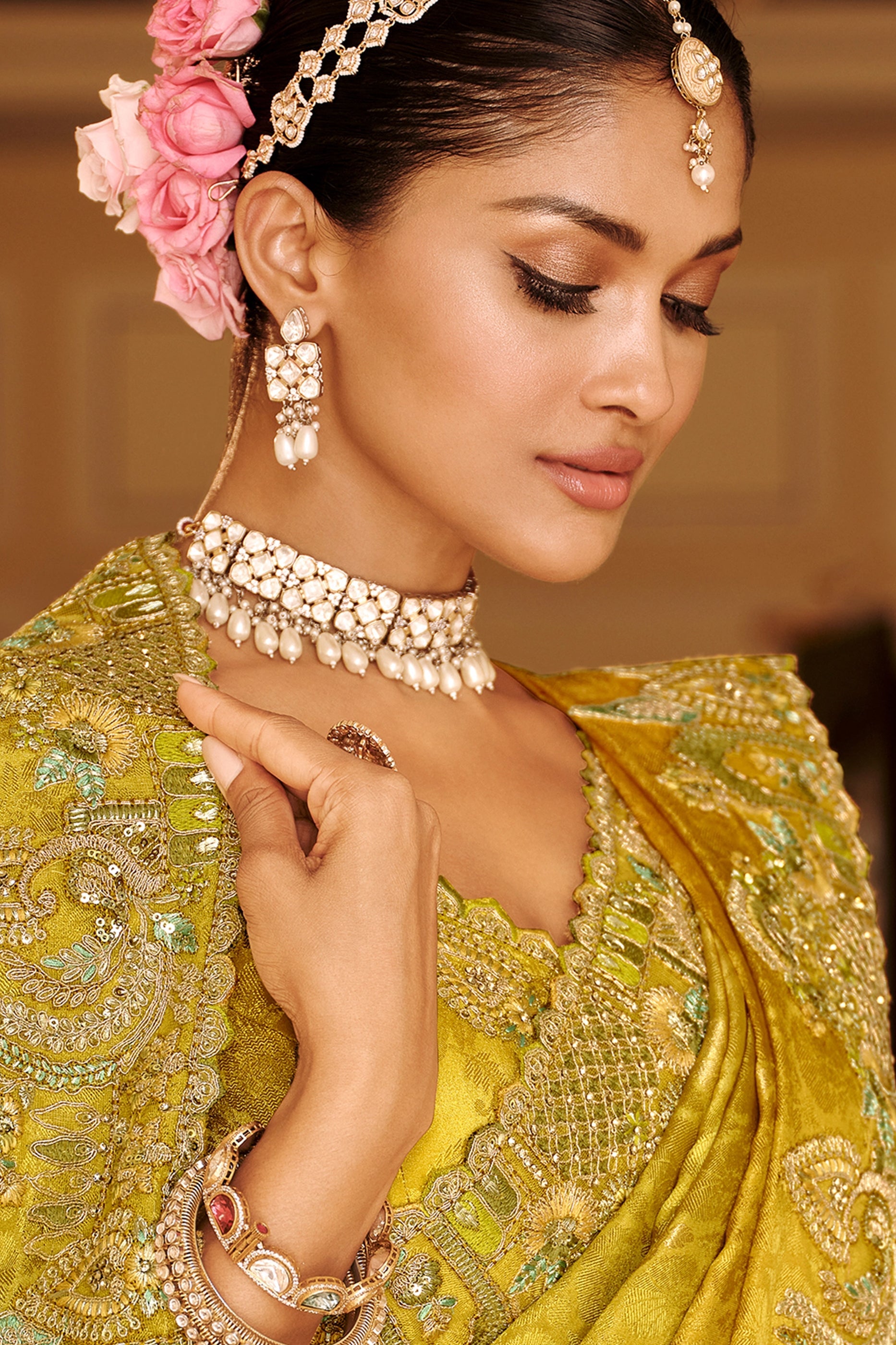 Lime Embroidered Jacquard Viscose Silk Saree-SAR10364_2_SareeButa.com