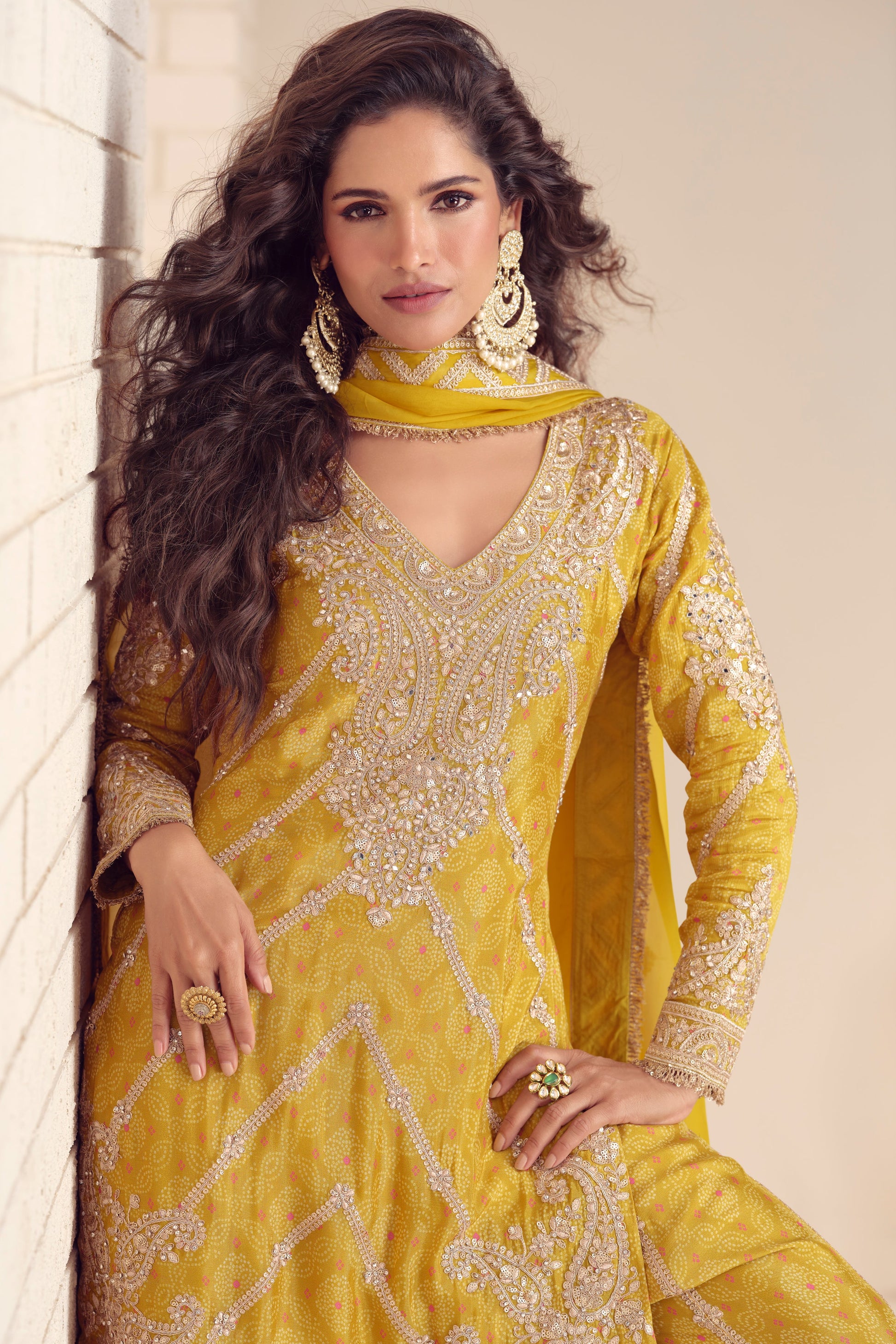 Lime Green Digital Print Chinon Suit with Embroidery-SS663_2_SareeButa.com
