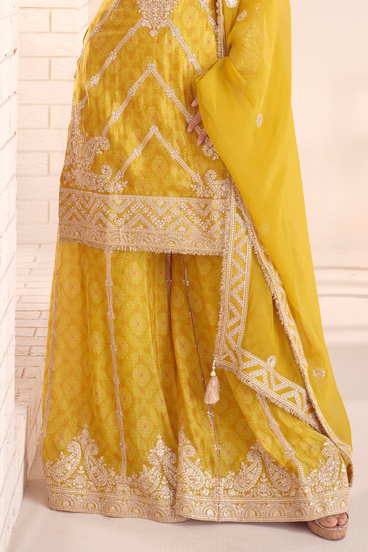 Lime Green Digital Print Chinon Suit with Embroidery-SS663_3_SareeButa.com