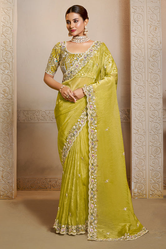 Lime Green Embroidered Organza Satin Saree-SAR10876_1_SareeButa.com