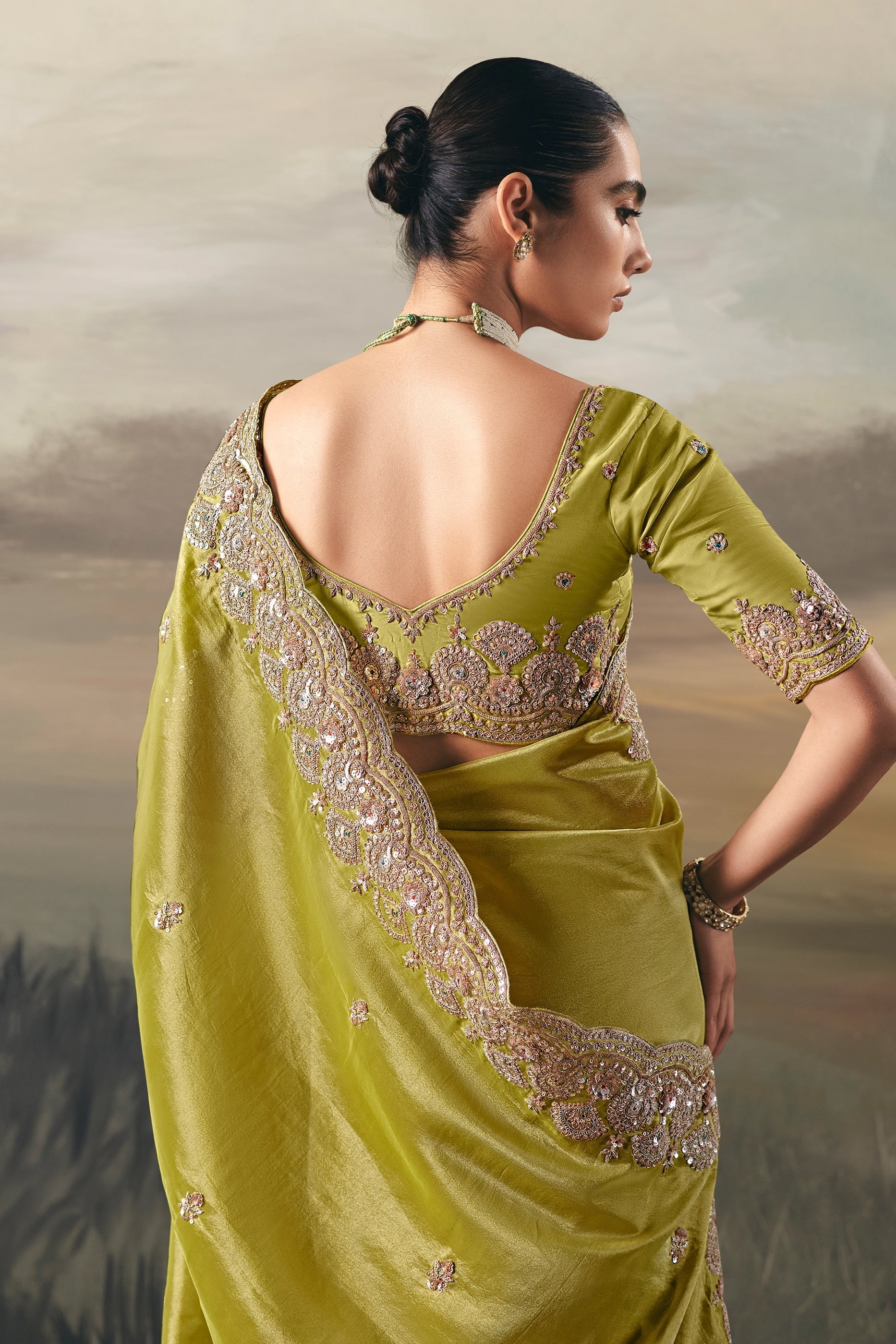 Lime Green Embroidered Tissue Saree-SAR10832_4_SareeButa.com