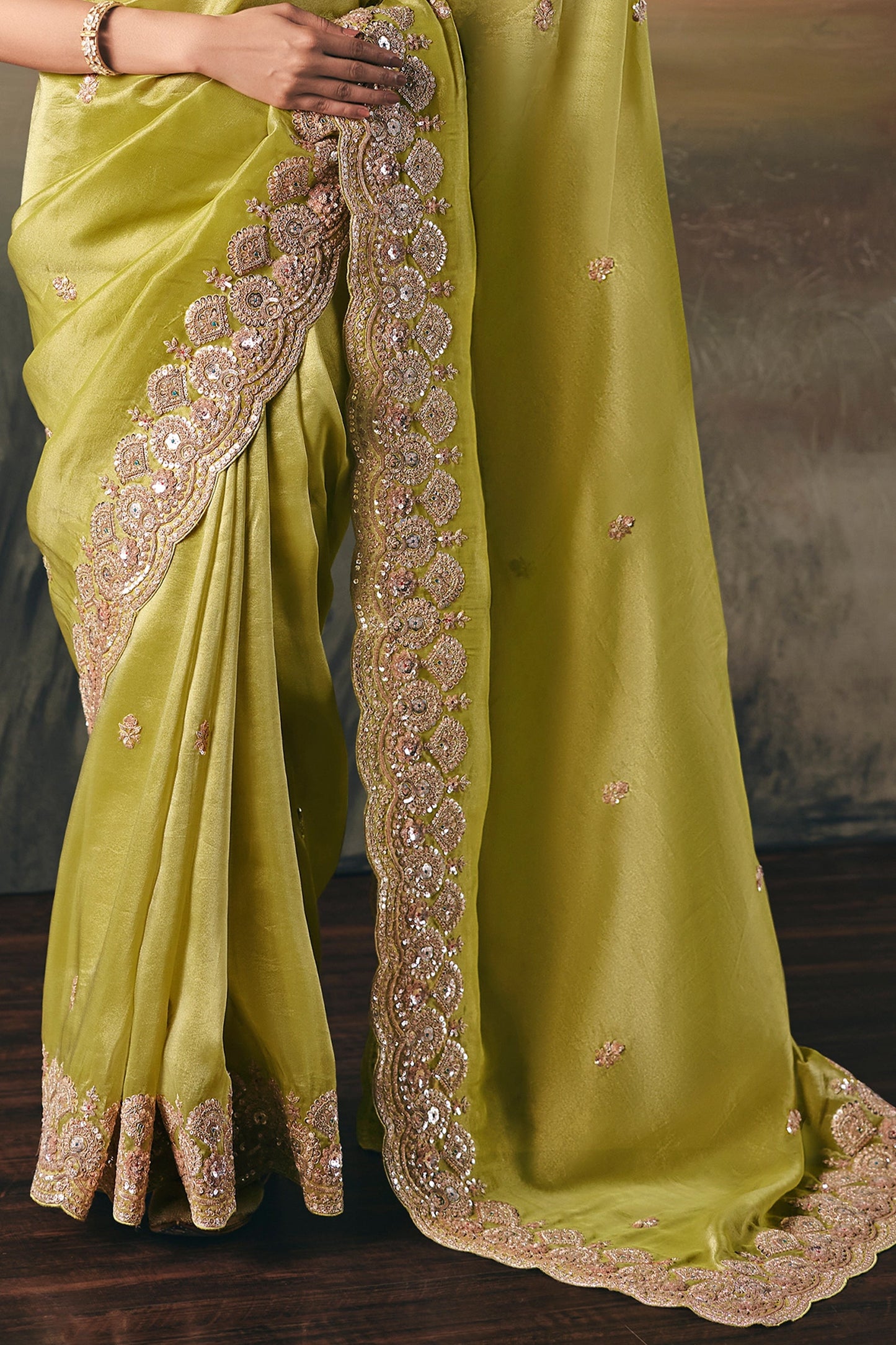 Lime Green Embroidered Tissue Saree-SAR10832_5_SareeButa.com