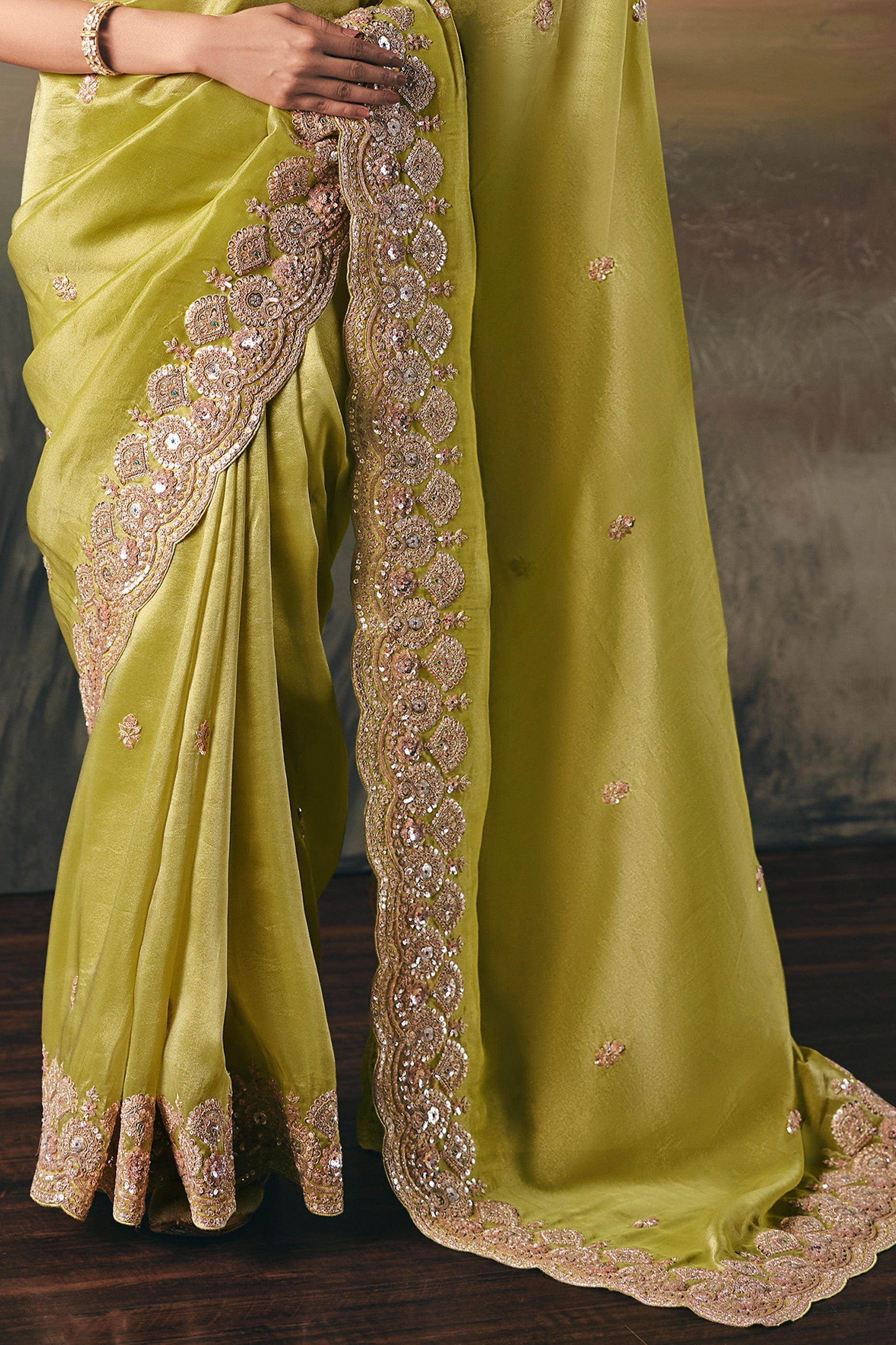 Lime Green Embroidered Tissue Saree-SAR10832_5_SareeButa.com