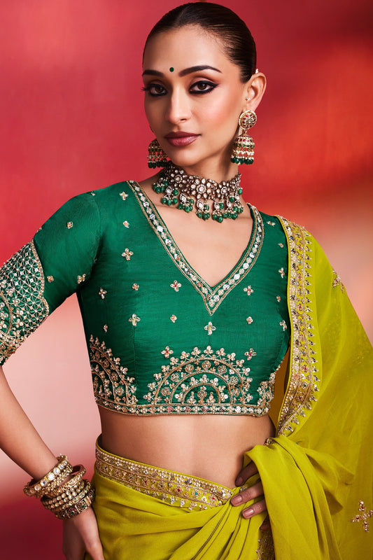 Lime Green Organza Khatli Border Saree-SAR13306_2_SareeButa.com