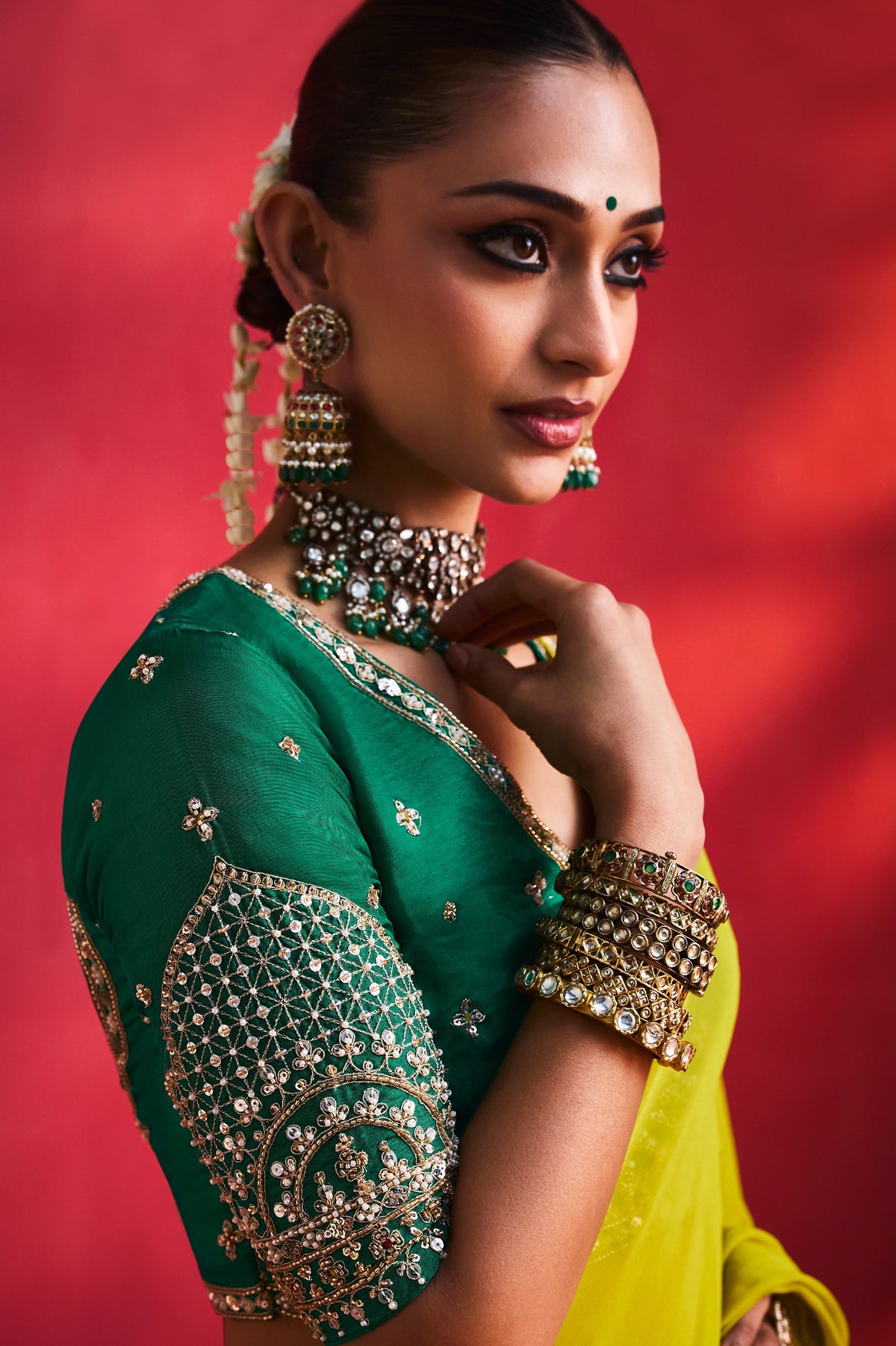 Lime Green Organza Khatli Border Saree-SAR13306_3_SareeButa.com