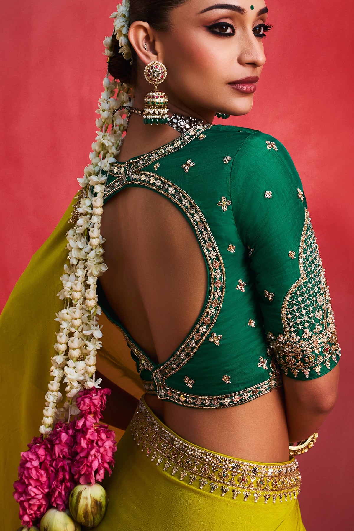 Lime Green Organza Khatli Border Saree-SAR13306_4_SareeButa.com