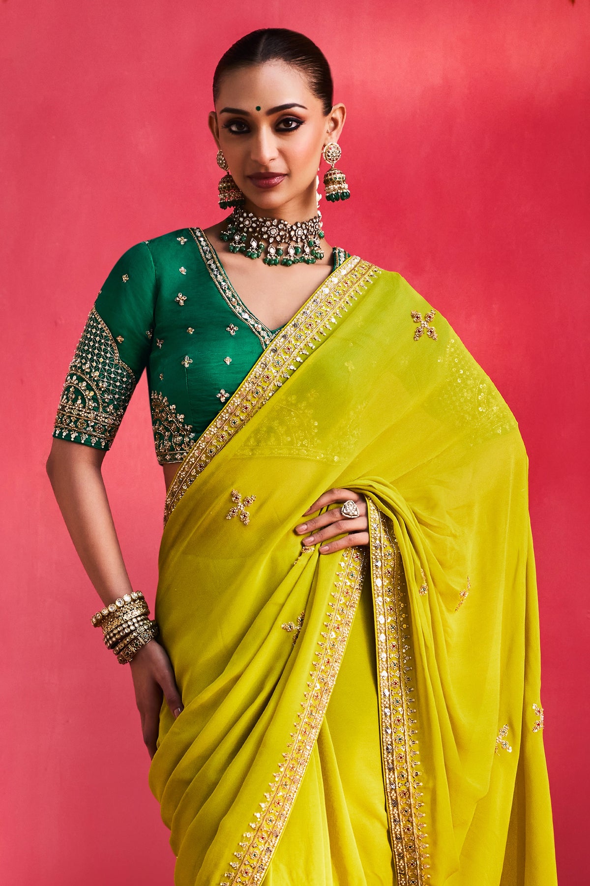 Lime Green Organza Khatli Border Saree-SAR13306_5_SareeButa.com