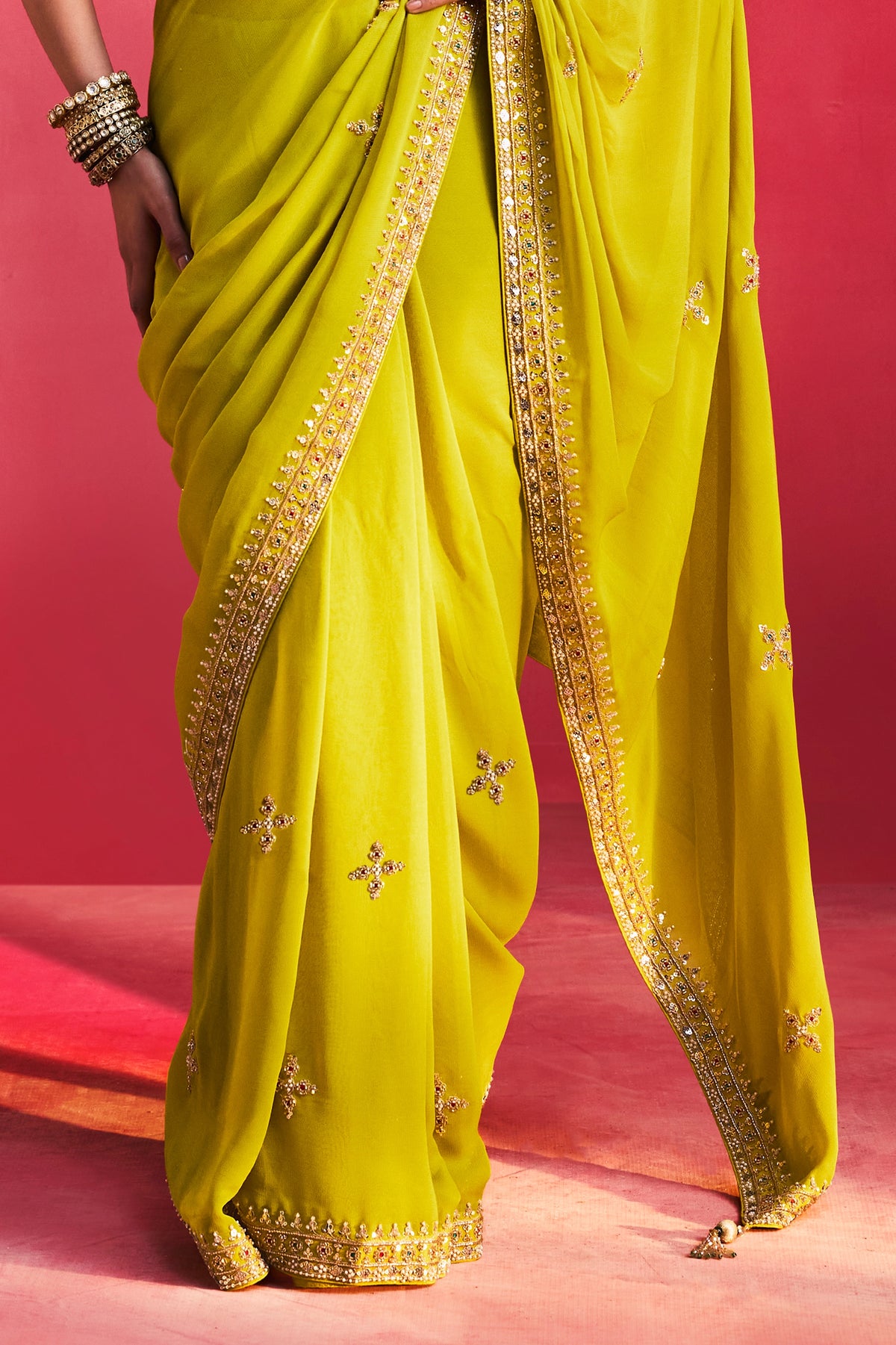 Lime Green Organza Khatli Border Saree-SAR13306_6_SareeButa.com