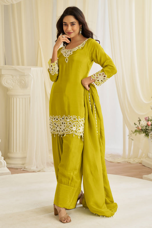 Lime Green Readymade Bead Work Crepe Suit-SAR11622_1_SareeButa.com