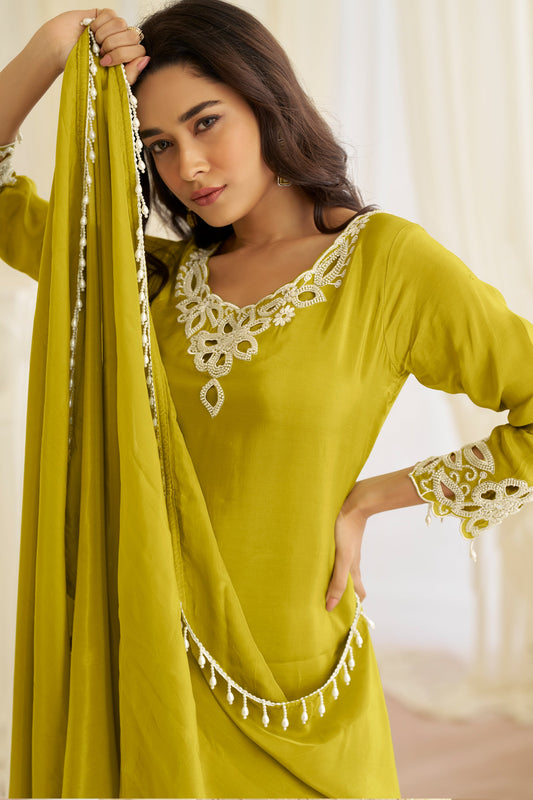 Lime Green Readymade Bead Work Crepe Suit-SAR11622_2_SareeButa.com
