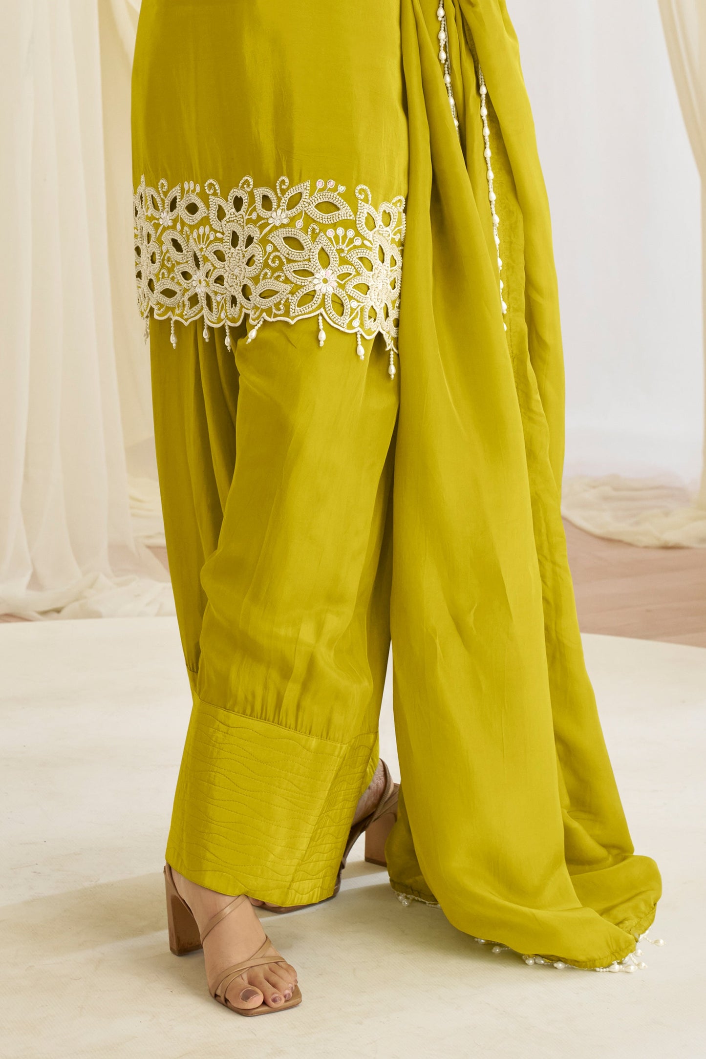 Lime Green Readymade Bead Work Crepe Suit-SAR11622_5_SareeButa.com