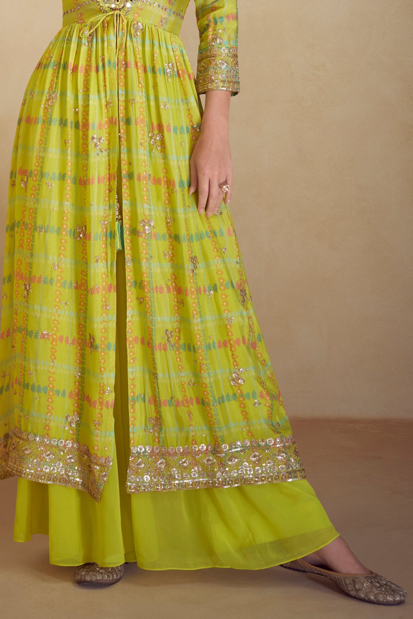 Lime Green Readymade Chinon Palazzo Set-SS777_4_SareeButa.com