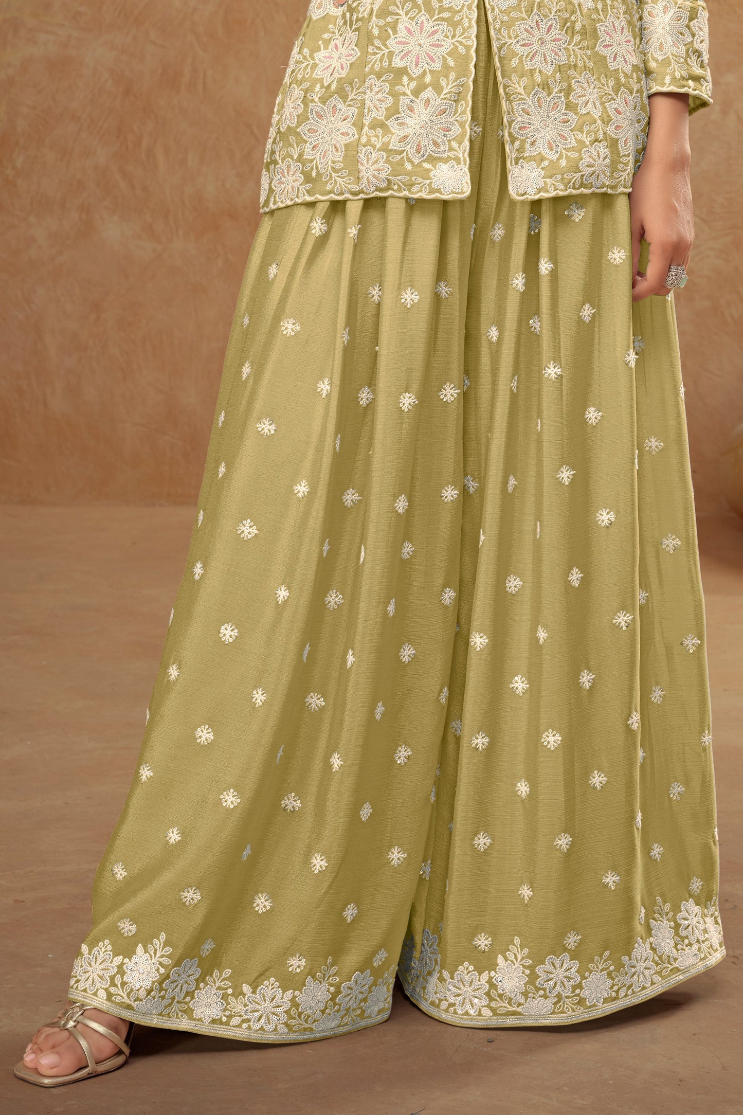 Lime Green Readymade Embroidered Chinon Palazzo Suit-SAR10804_4_SareeButa.com