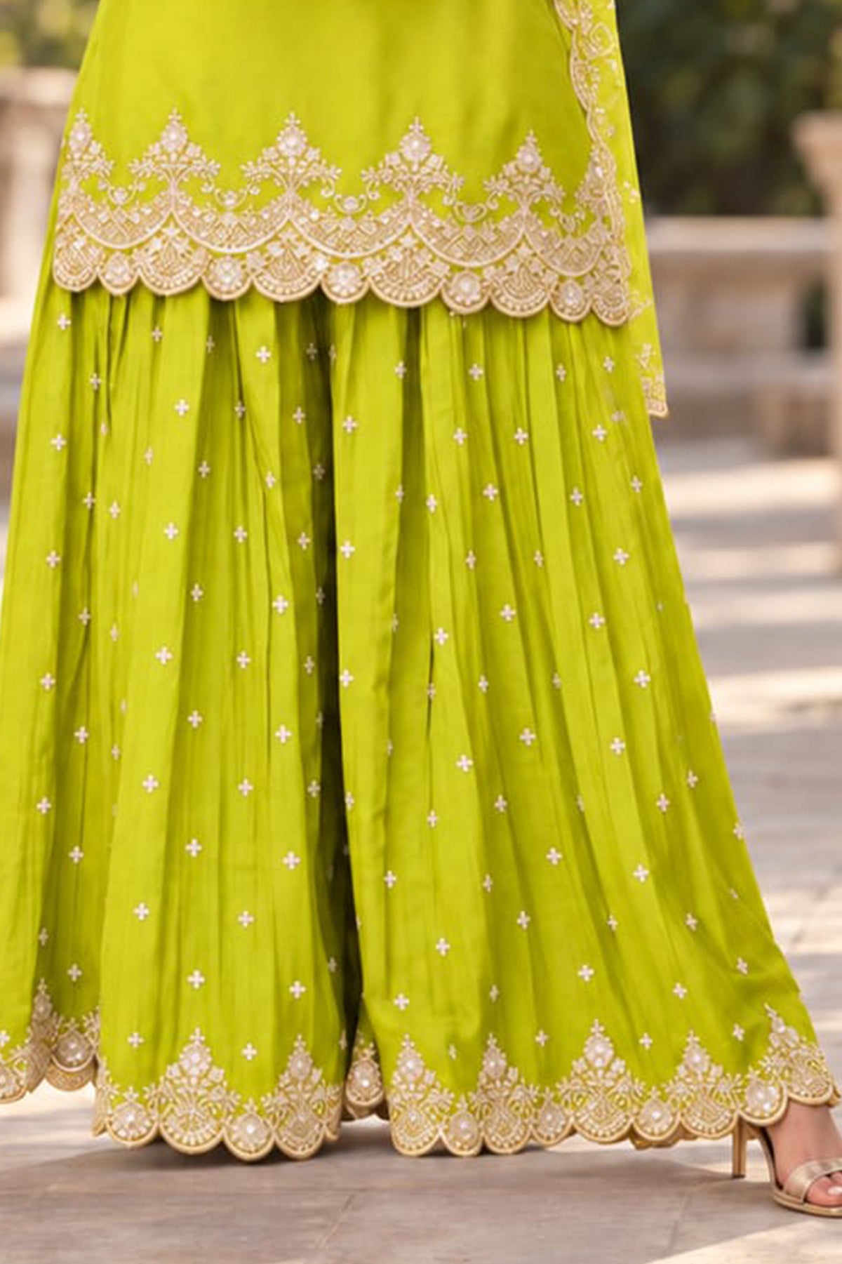Lime Green Readymade Embroidered Chinon Palazzo Suit-SAR13344_6_SareeButa.com
