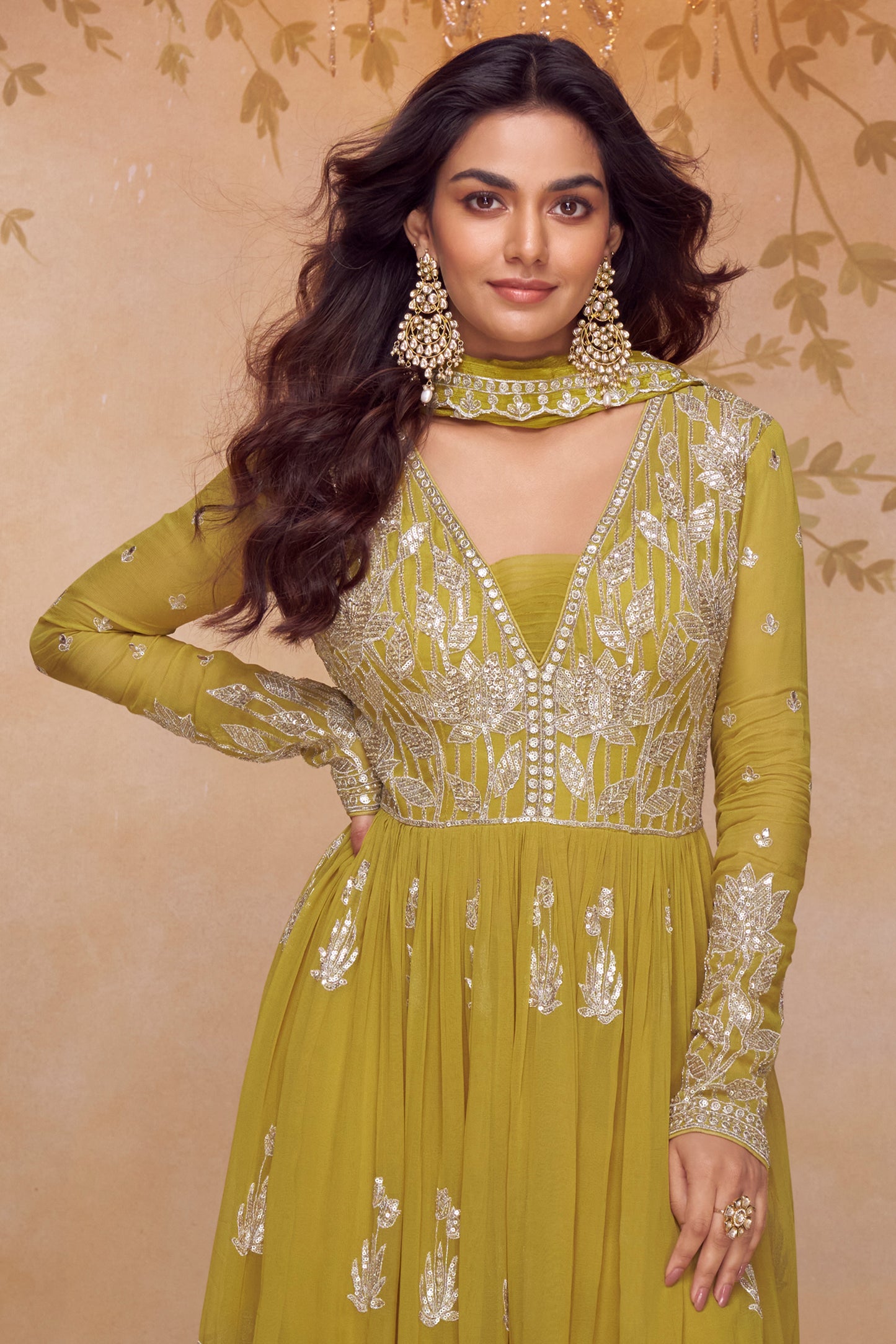 Lime Green Readymade Embroidered Chinon Suit-SAR12198_3_SareeButa.com