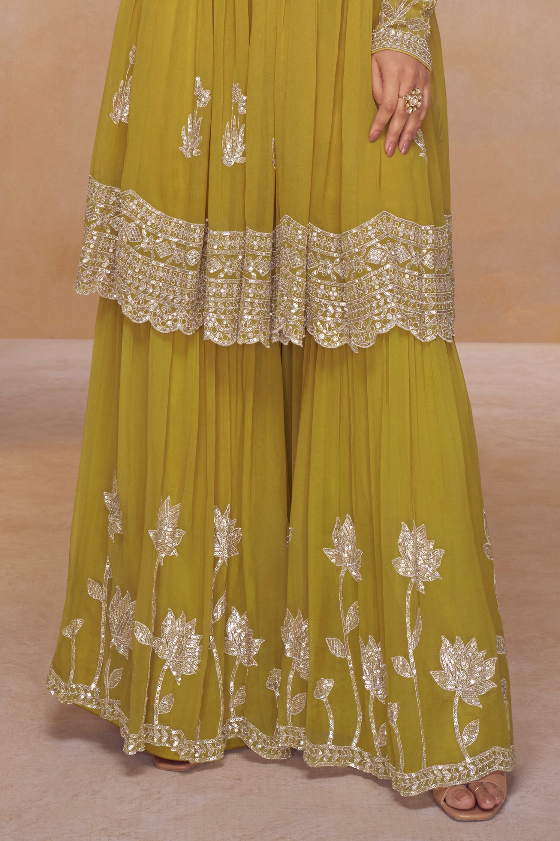 Lime Green Readymade Embroidered Chinon Suit-SAR12198_4_SareeButa.com