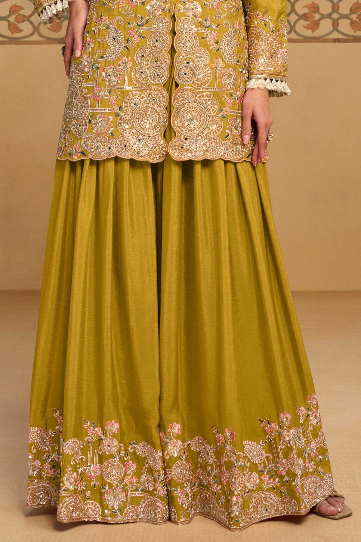 Lime Green Readymade Embroidered Chinon Suit-SAR13560_4_SareeButa.com