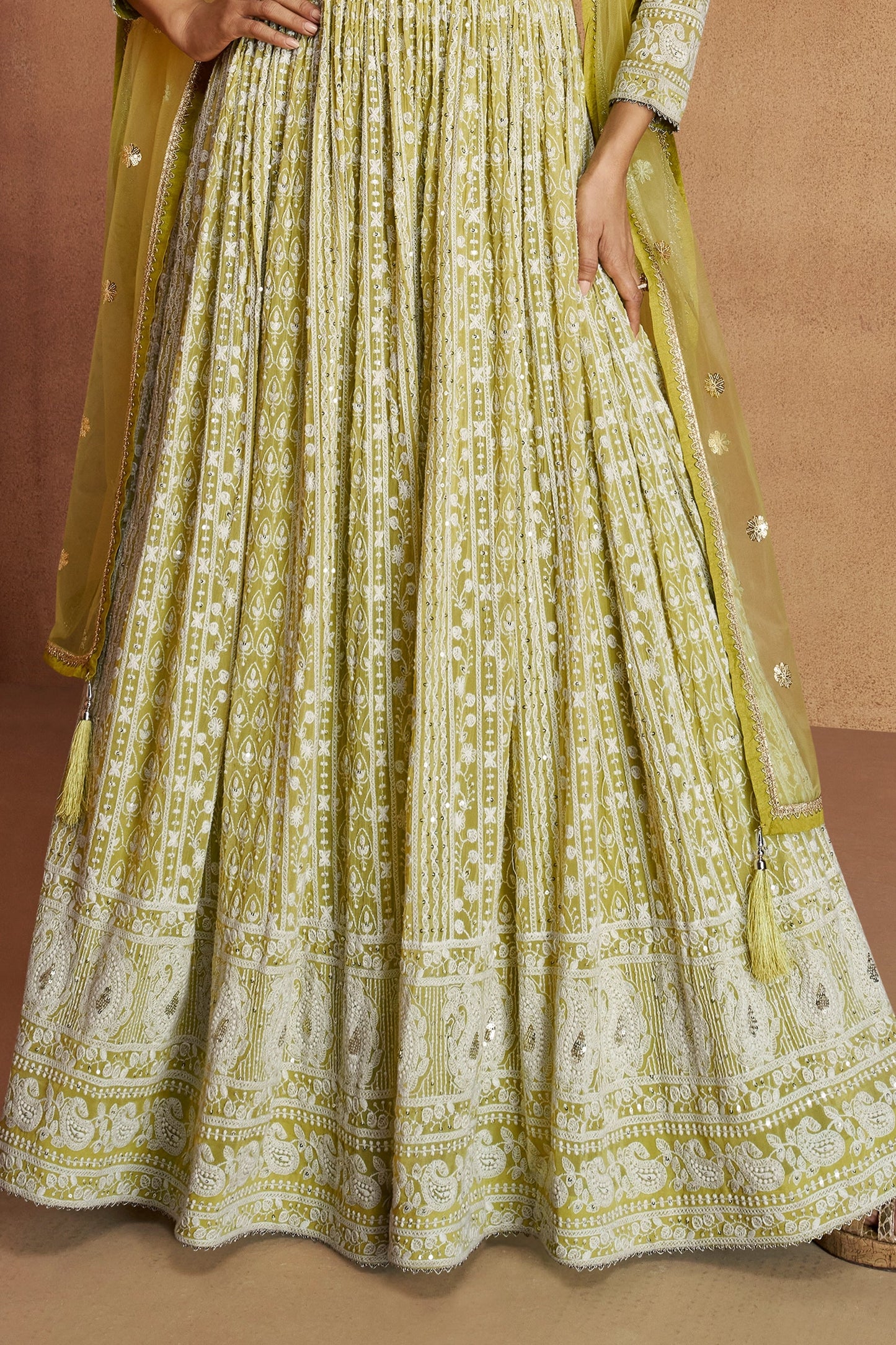 Lime Green Readymade Georgette Gown With Dupatta-SAR11093_5_SareeButa.com