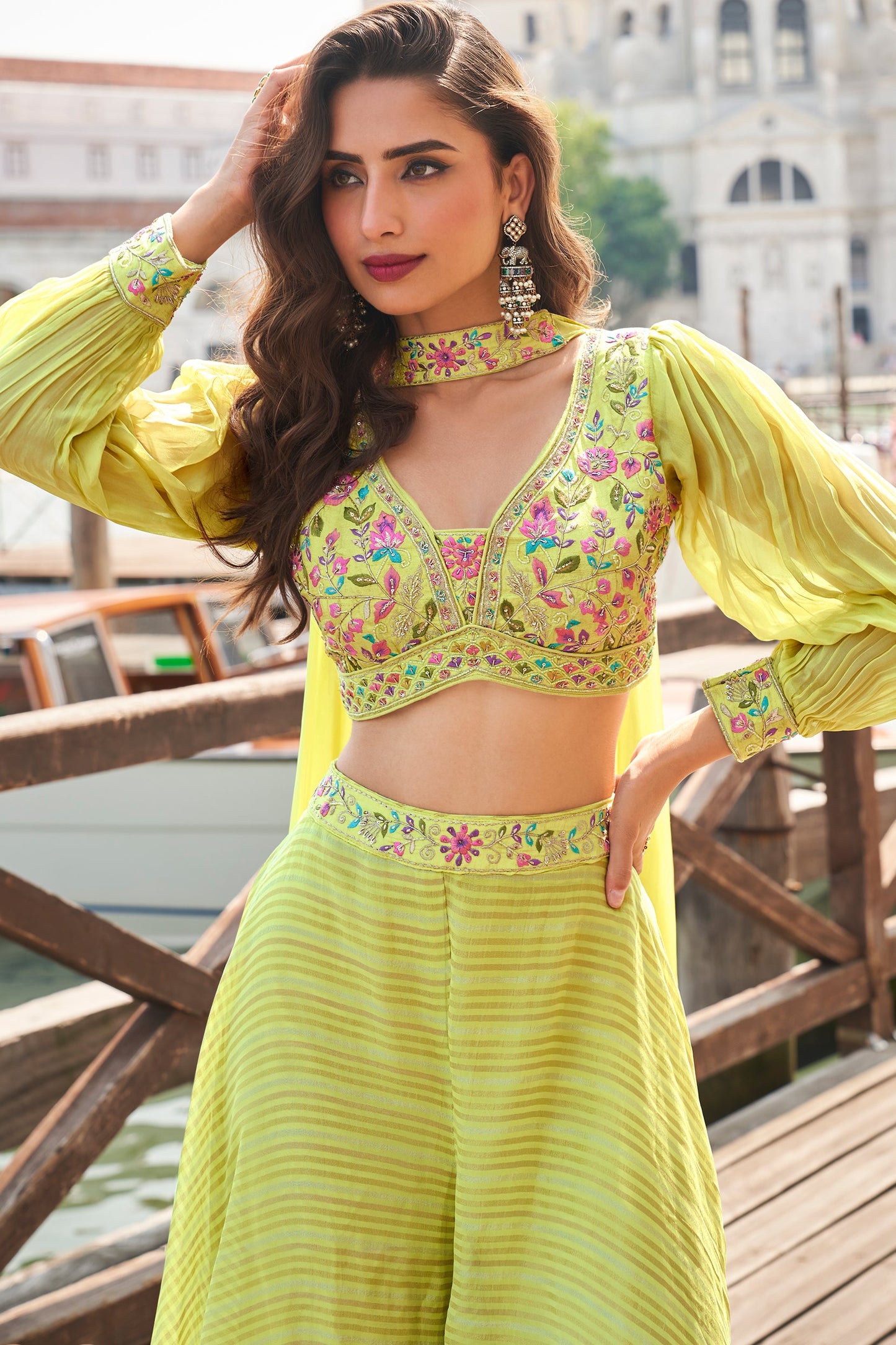 Lime Green Readymade Viscose Silk Palazzo Set-SS795_2_SareeButa.com