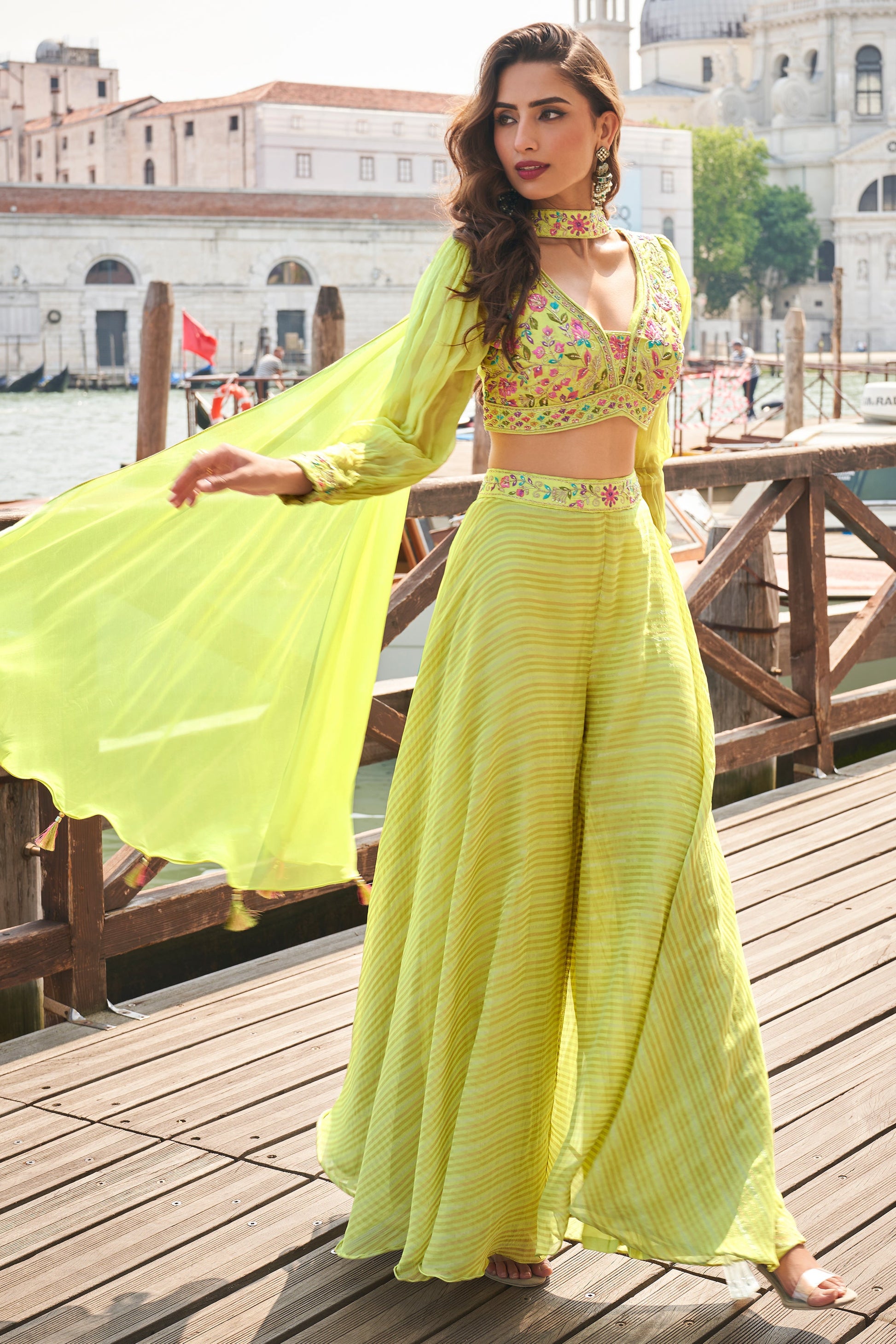 Lime Green Readymade Viscose Silk Palazzo Set-SS795_3_SareeButa.com