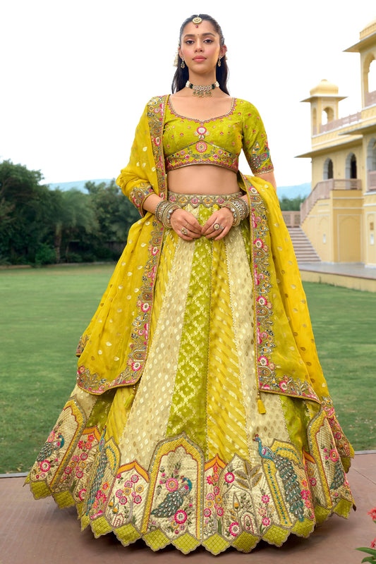 Lime Green Unstitched Embroidered Silk Lehenga-SAR11033_1_SareeButa.com