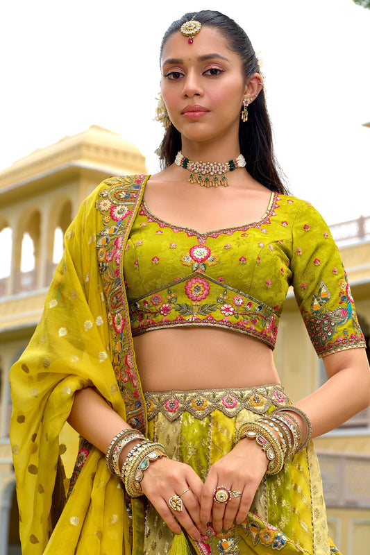 Lime Green Unstitched Embroidered Silk Lehenga-SAR11033_2_SareeButa.com