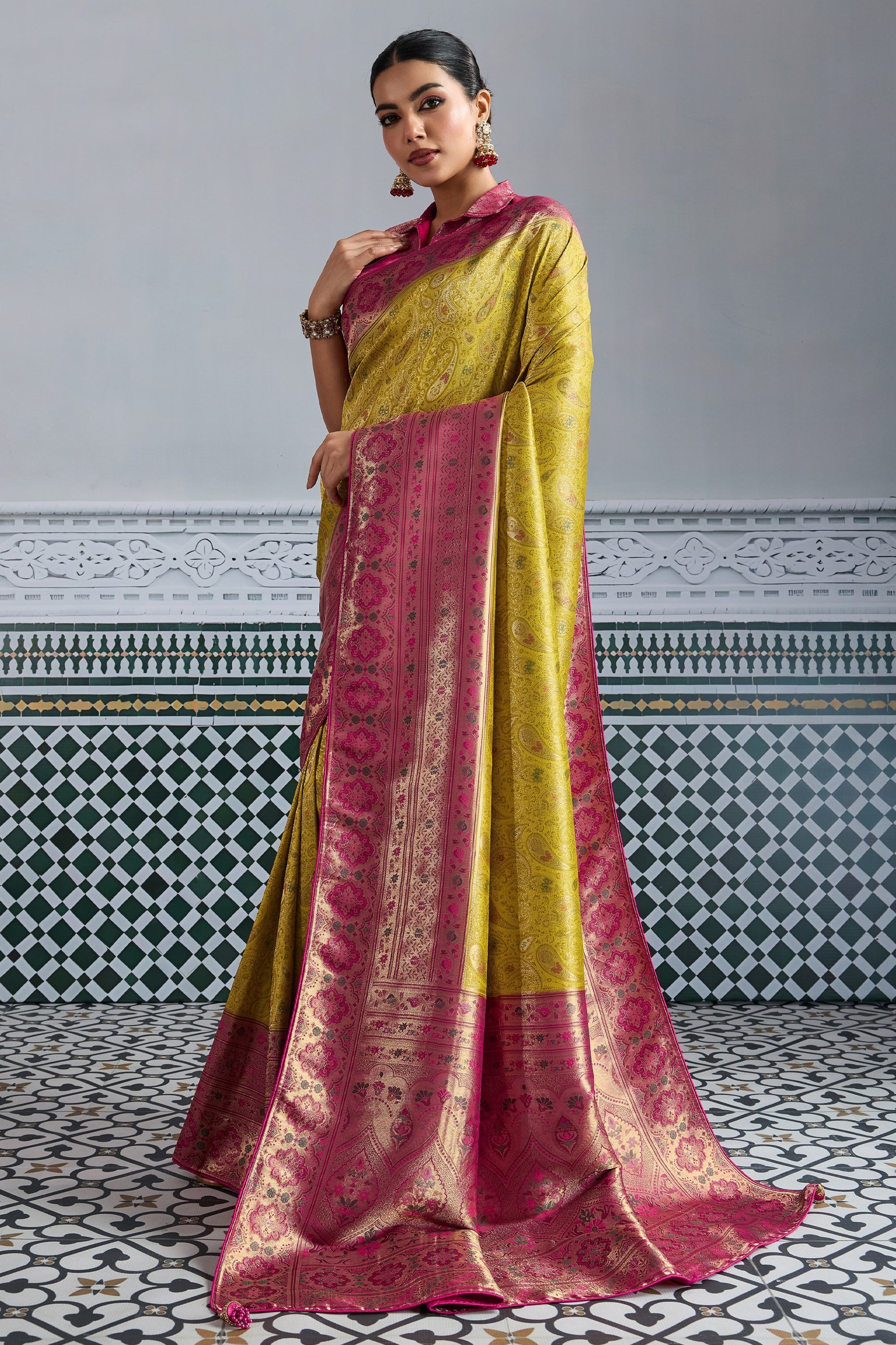 Lime Green Woven Kanjivaram Silk Saree-SAR10284_1_SareeButa.com