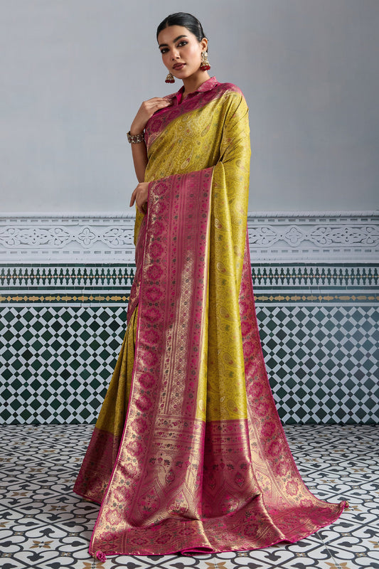 Lime Green Woven Kanjivaram Silk Saree-SAR10284_1_SareeButa.com