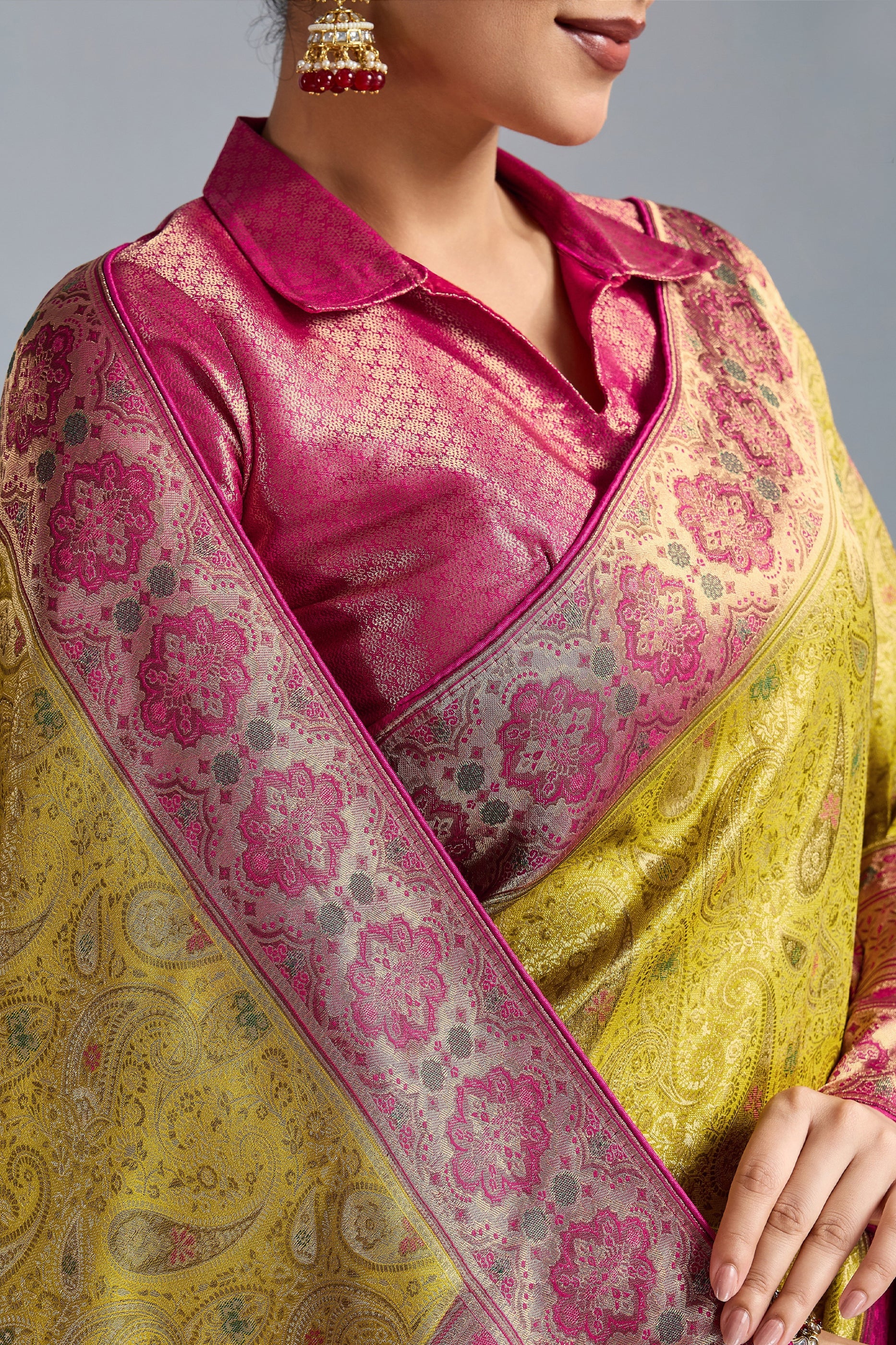Lime Green Woven Kanjivaram Silk Saree-SAR10284_2_SareeButa.com