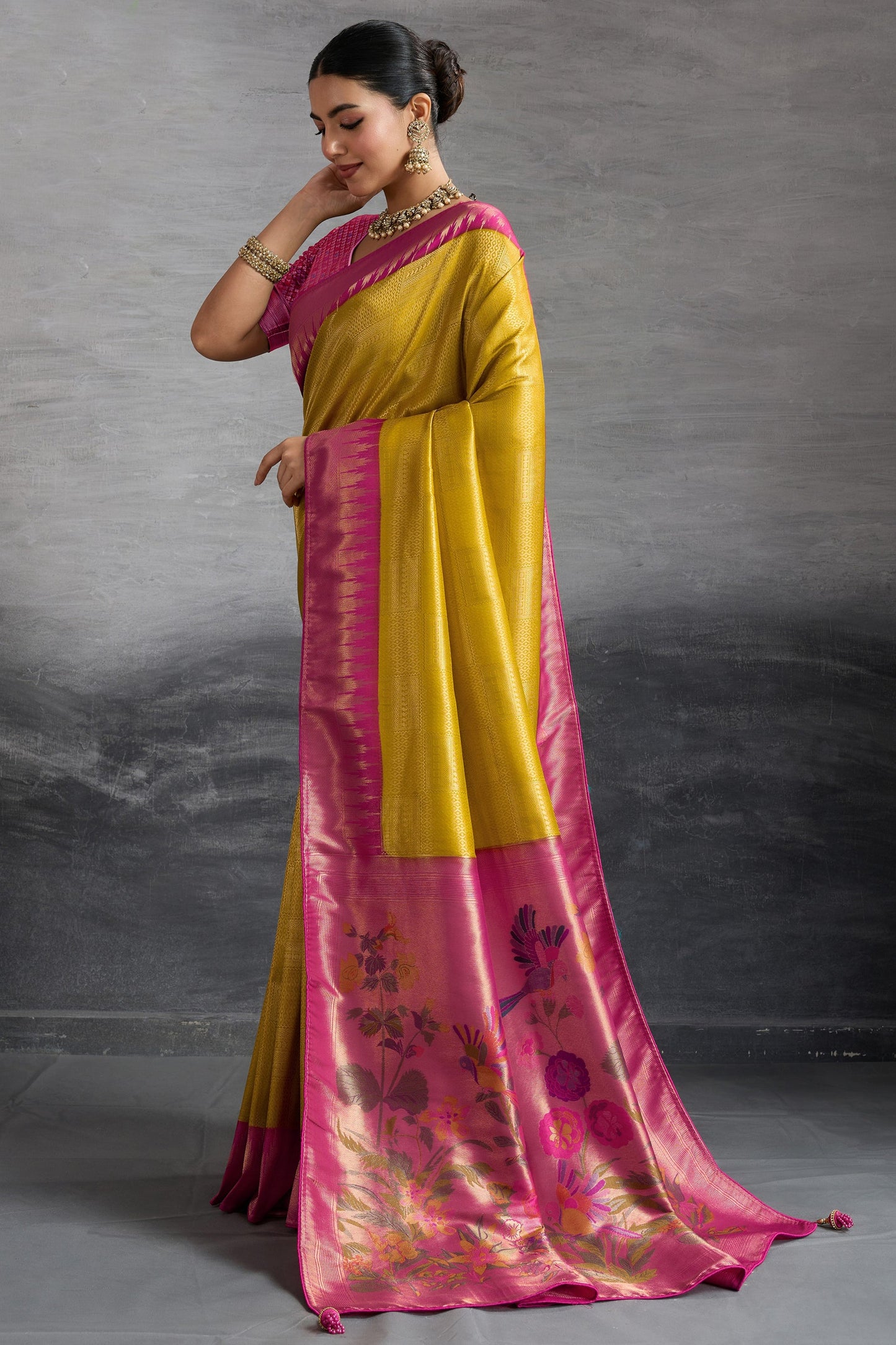 Lime Green Woven Kanjivaram Silk Saree-SAR10289_1_SareeButa.com