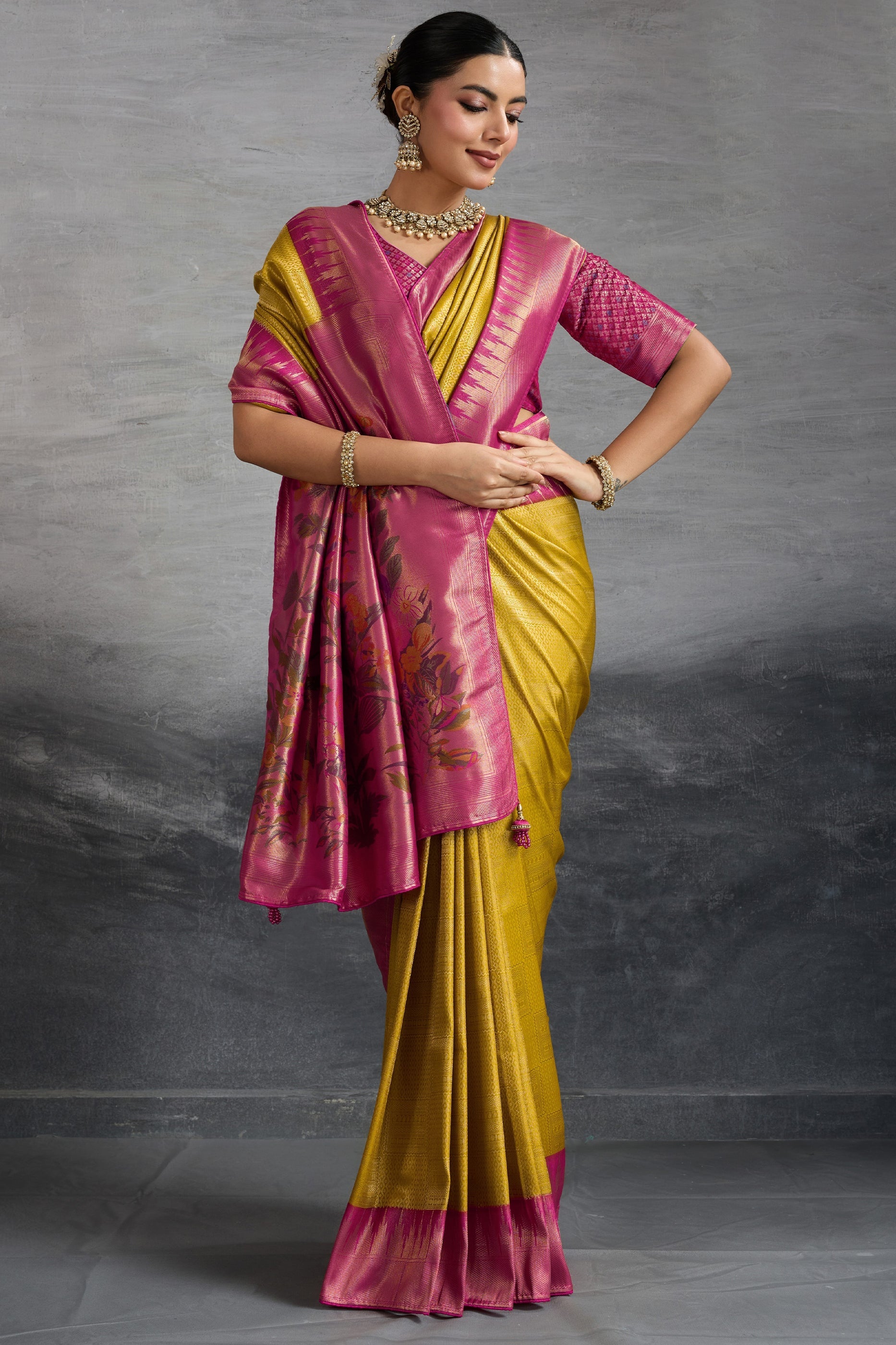 Lime Green Woven Kanjivaram Silk Saree-SAR10289_3_SareeButa.com