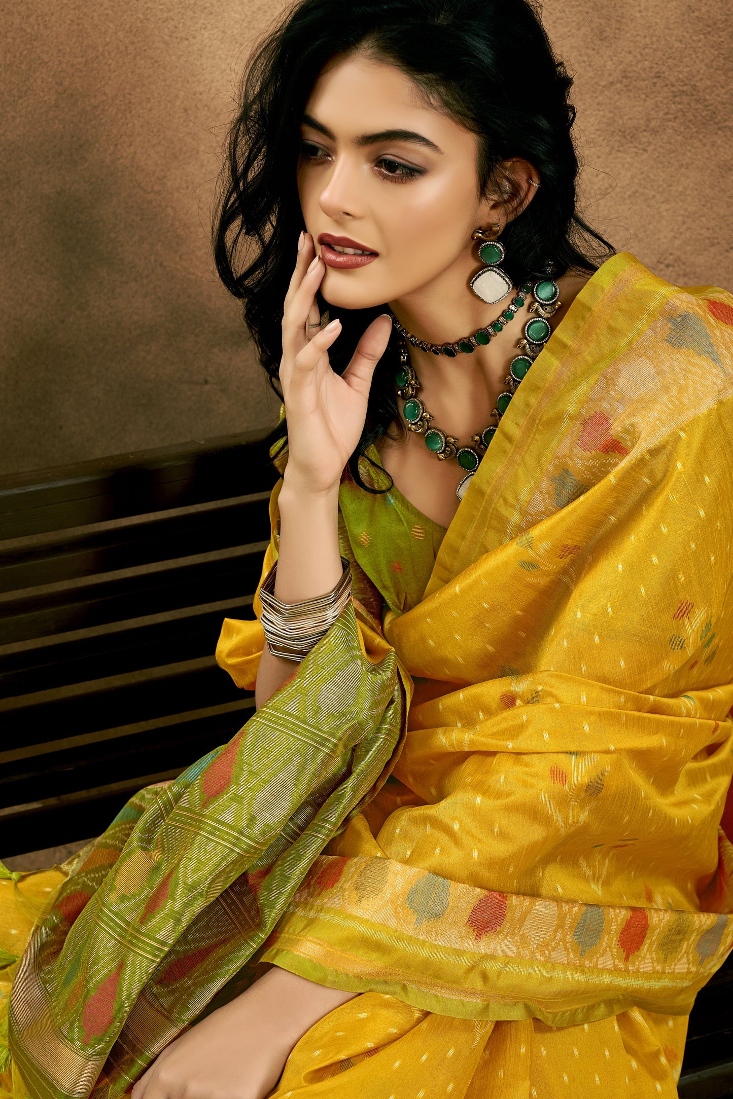 Lime Green Woven Silk Saree With Patola Pallu-ZB133517_2_SareeButa.com