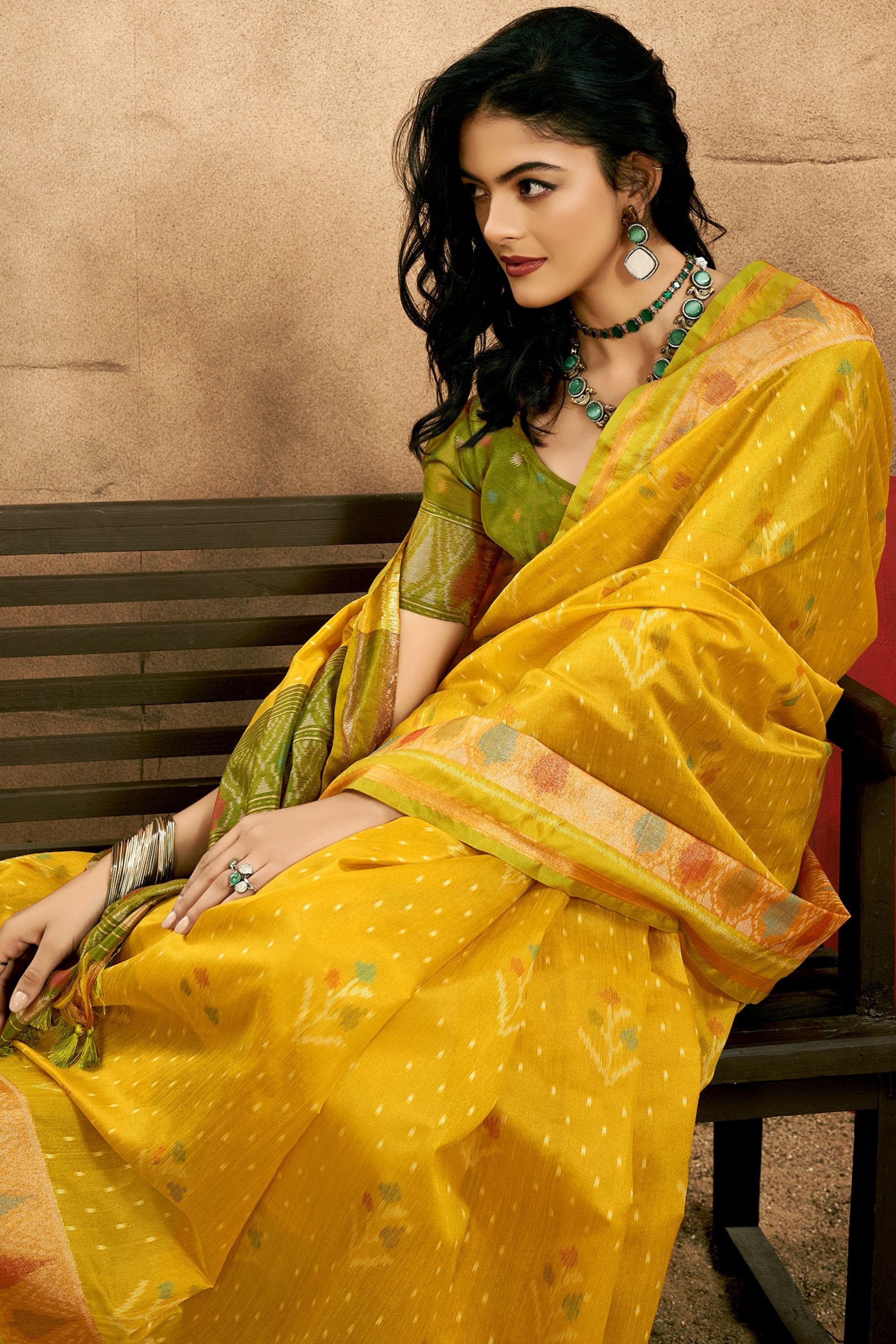 Lime Green Woven Silk Saree With Patola Pallu-ZB133517_3_SareeButa.com