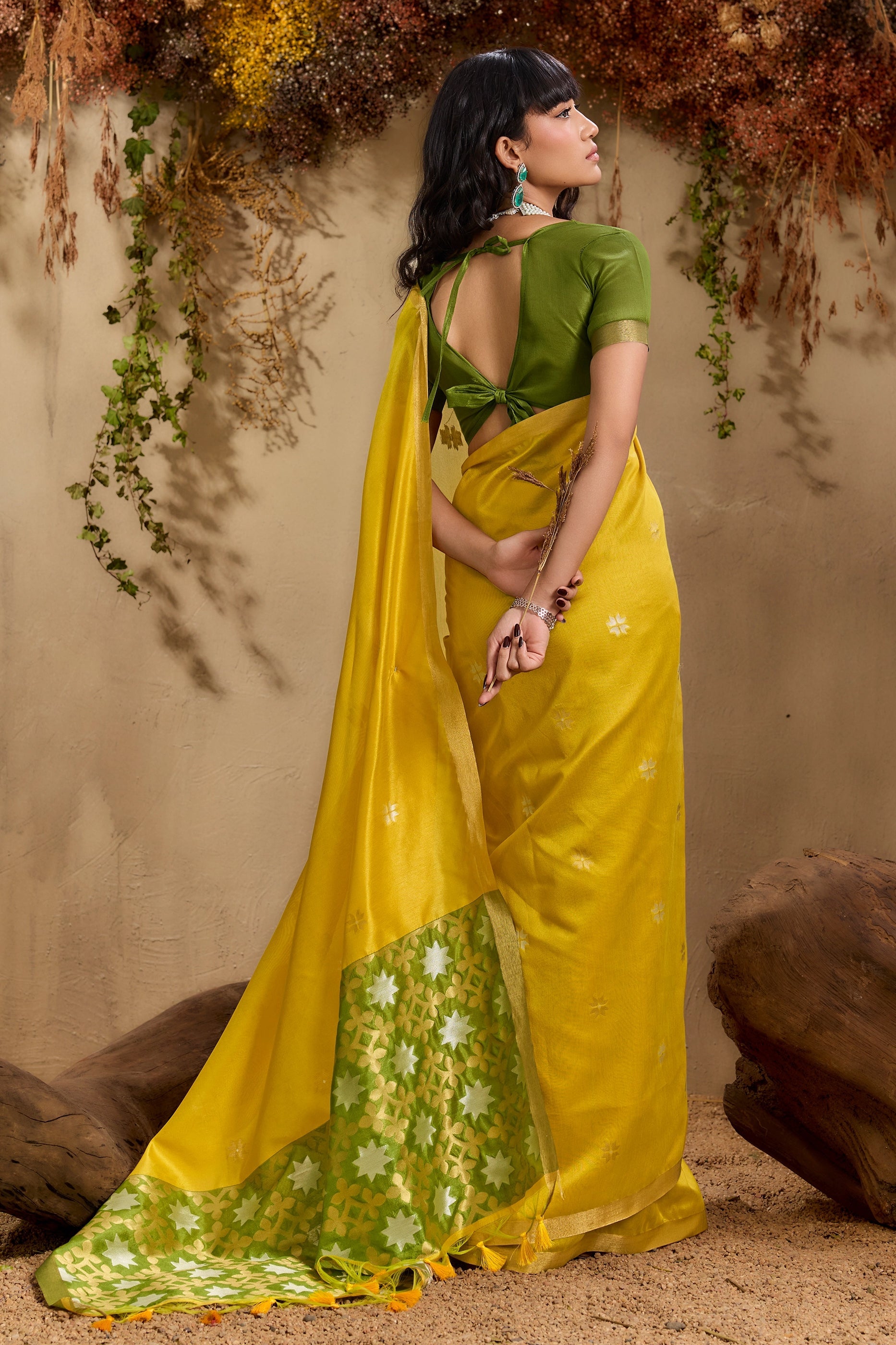 Lime Green Woven Tussar Silk Saree-SAR11238_3_SareeButa.com