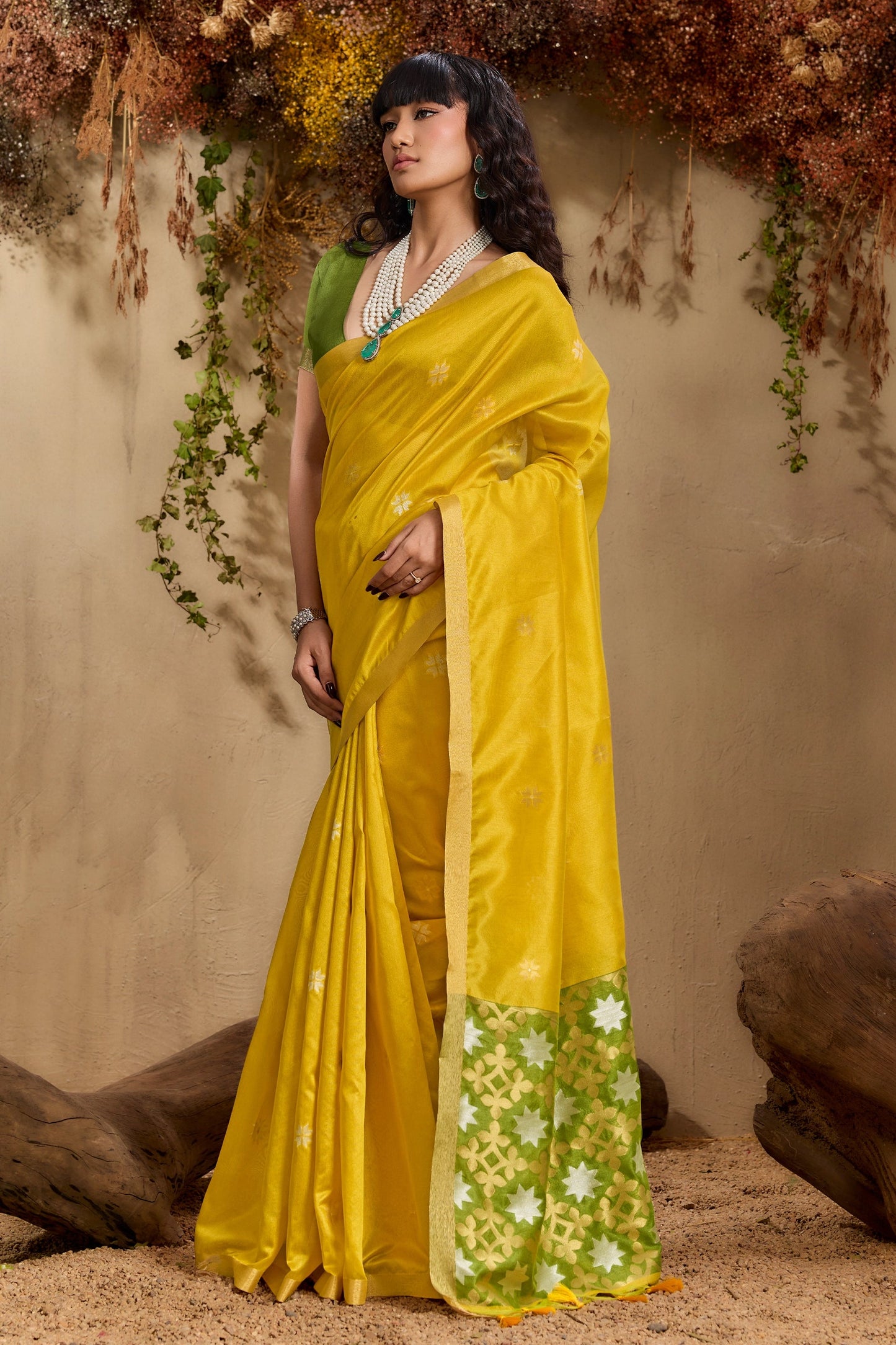 Lime Green Woven Tussar Silk Saree-SAR11238_4_SareeButa.com