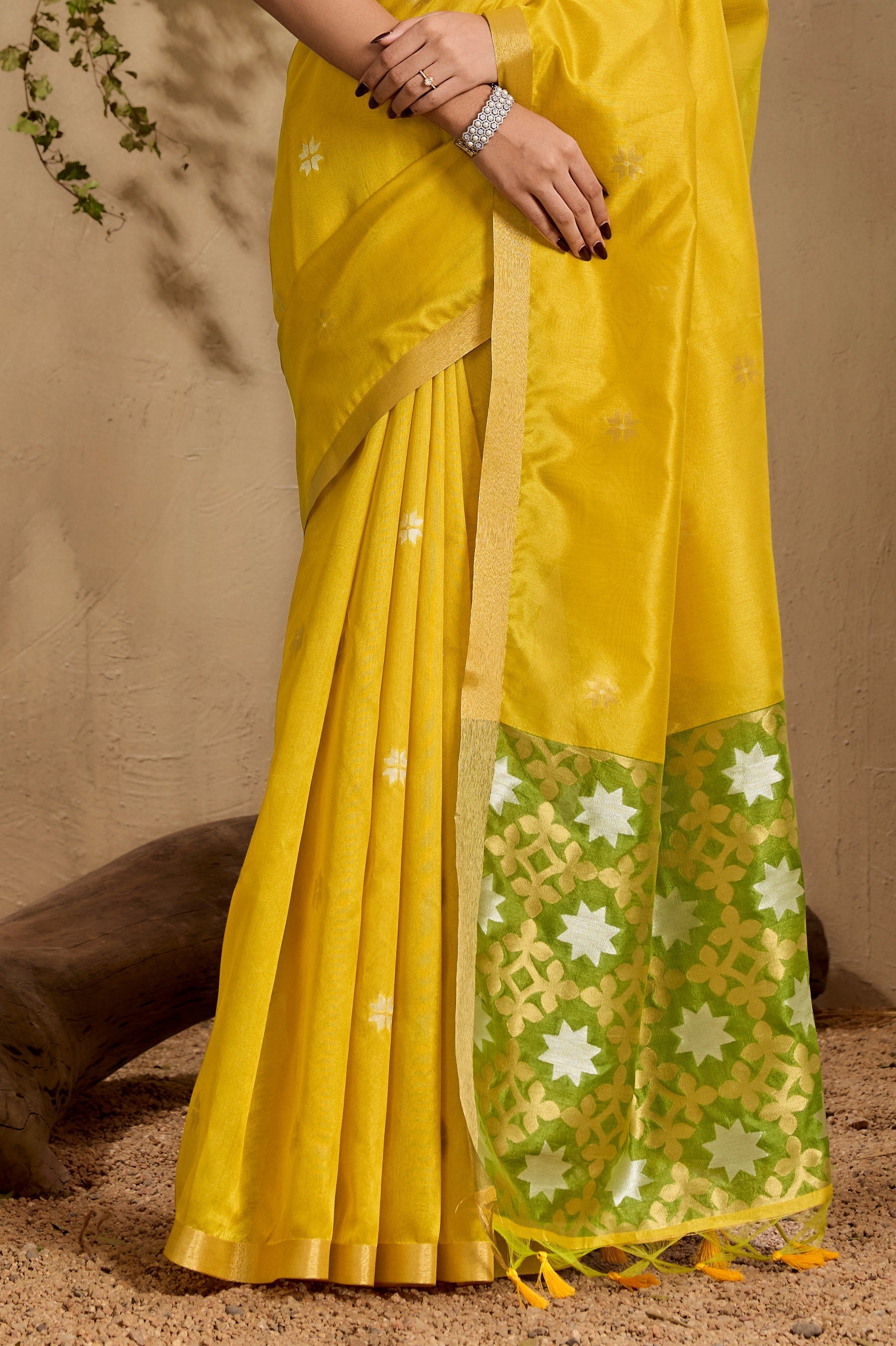Lime Green Woven Tussar Silk Saree-SAR11238_5_SareeButa.com