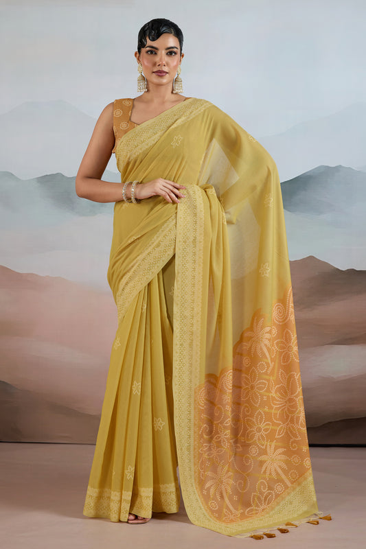 Lime Green Woven Viscose Cotton Saree-SAR12302_1_SareeButa.com