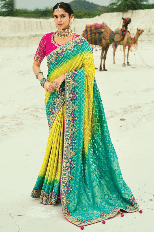 Lime Yellow Georgette Bandhani Saree-SAR10297_1_SareeButa.com