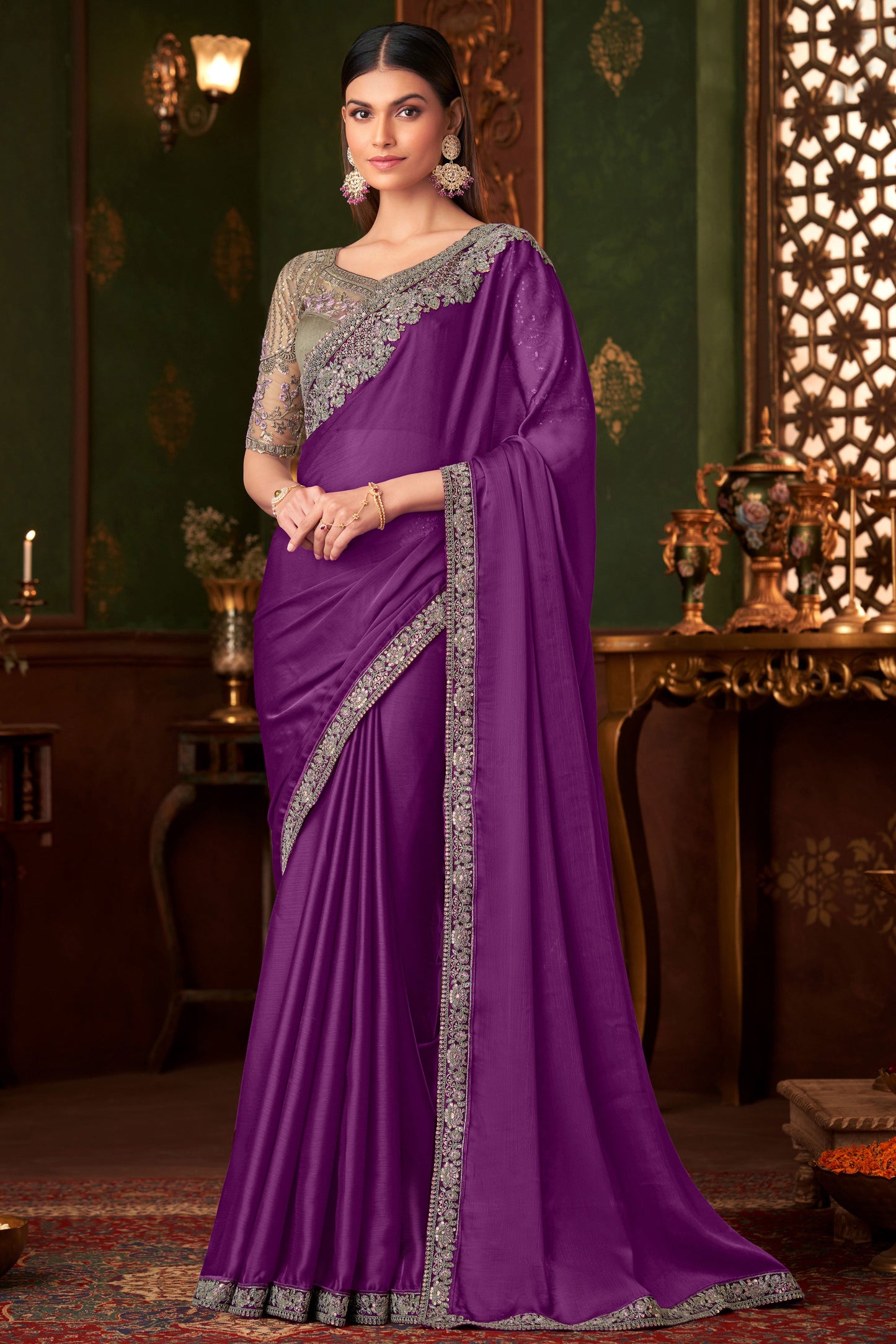 Magenta Embroidered Chiffon Silk Saree-ZB133564_1_SareeButa.com