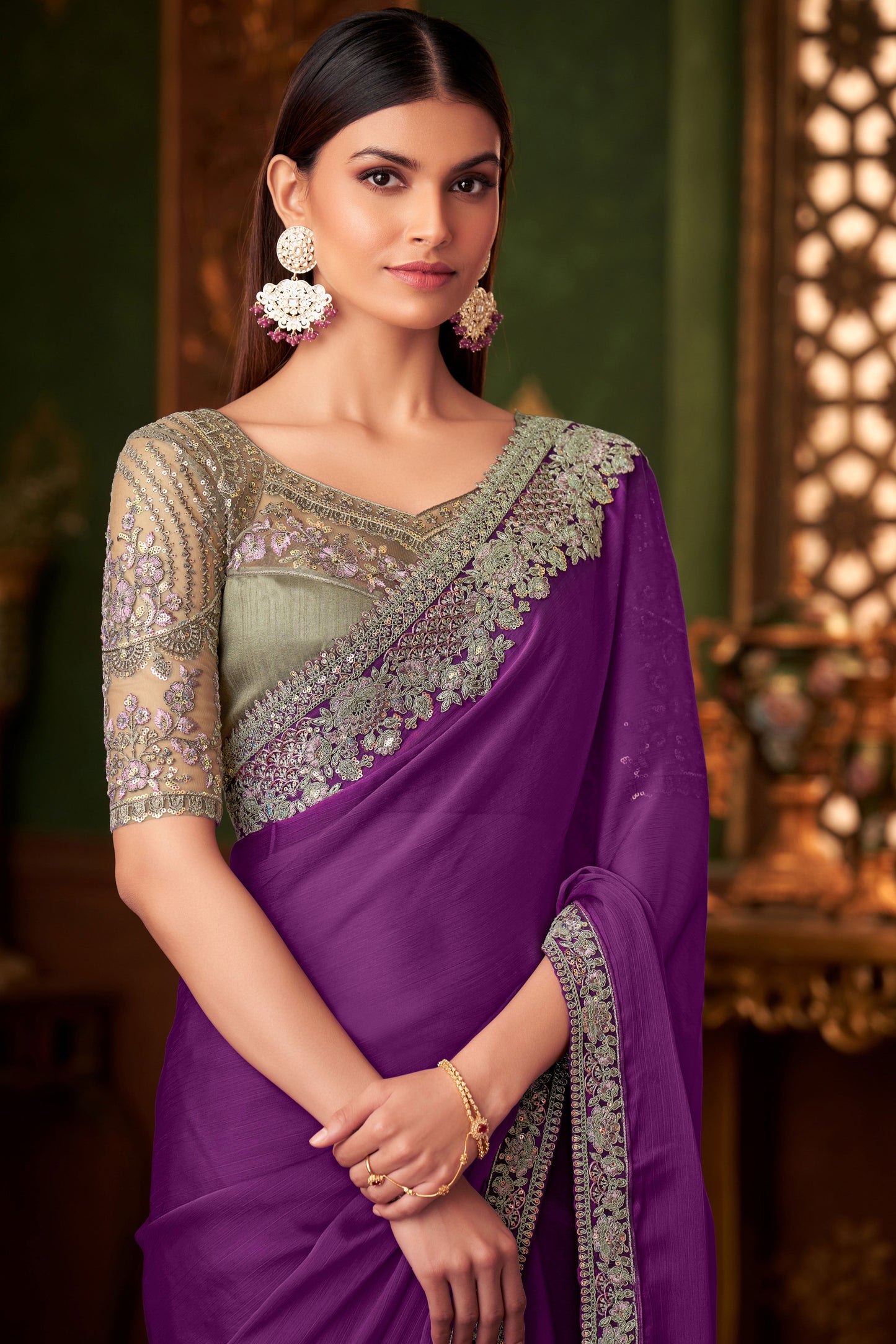 Magenta Embroidered Chiffon Silk Saree-ZB133564_2_SareeButa.com