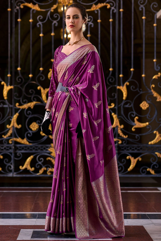 Magenta Woven Satin Crepe Saree-ZB133068_1_SareeButa.com