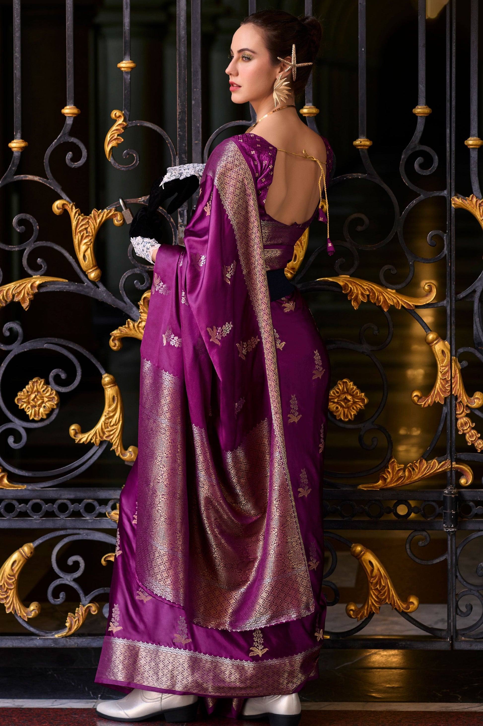 Magenta Woven Satin Crepe Saree-ZB133068_2_SareeButa.com
