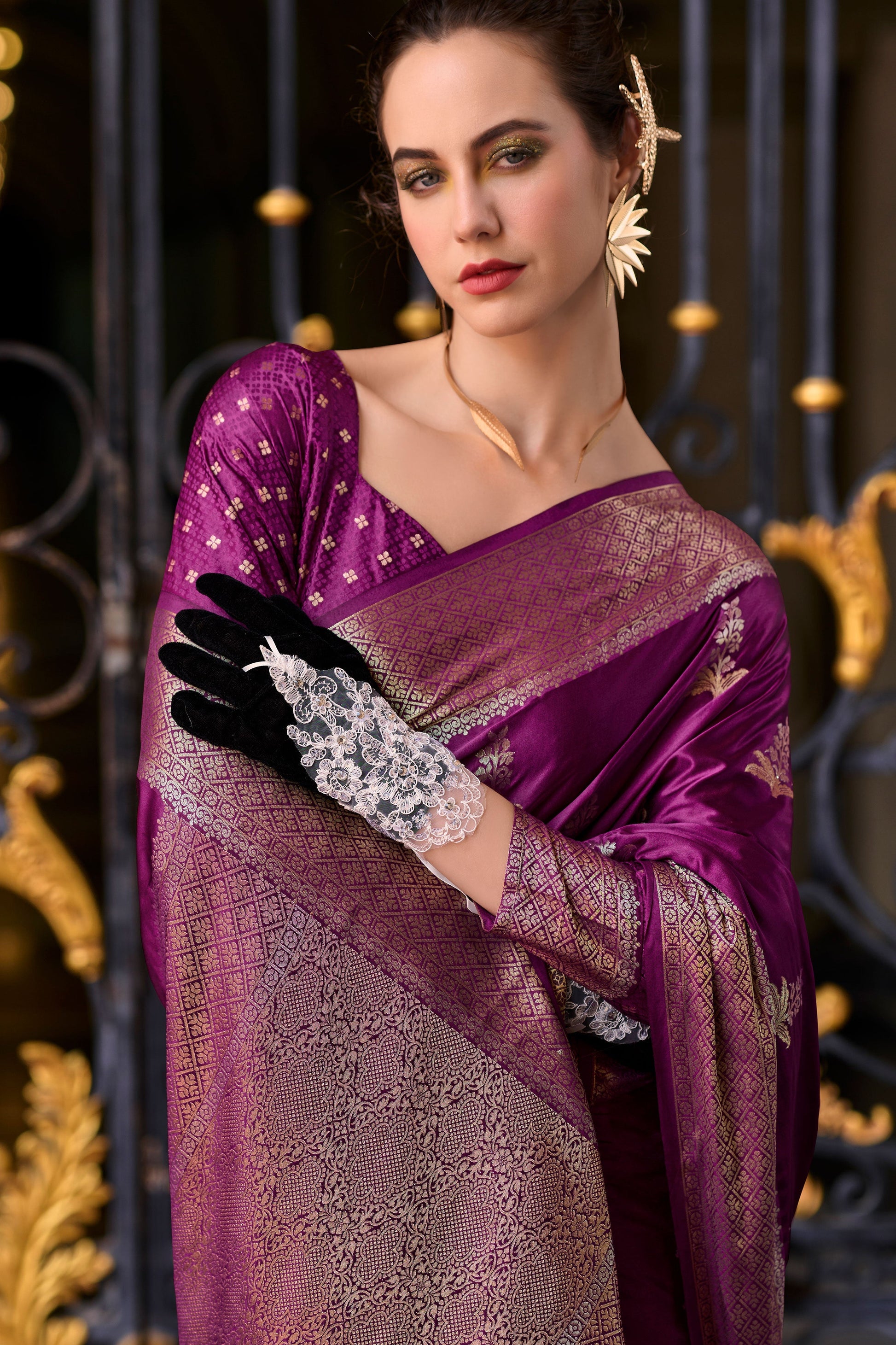 Magenta Woven Satin Crepe Saree-ZB133068_3_SareeButa.com
